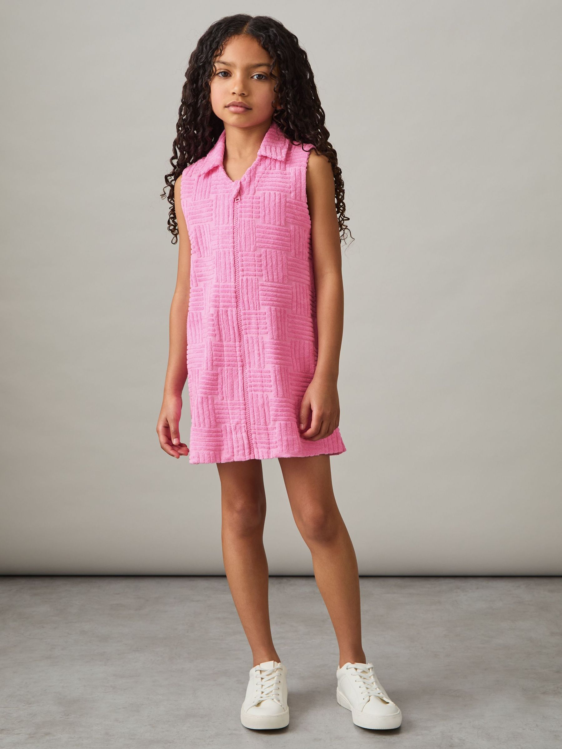 Textured Towelling Zip-Through Dress in Pink (F47034) | €50