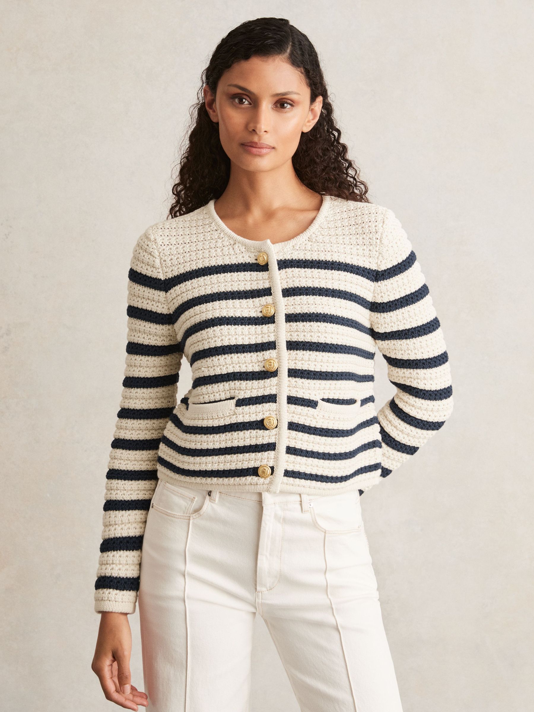 Paige Ivory Textured Knit Stripe Cardigan in Ivory (F47035) | CA$640