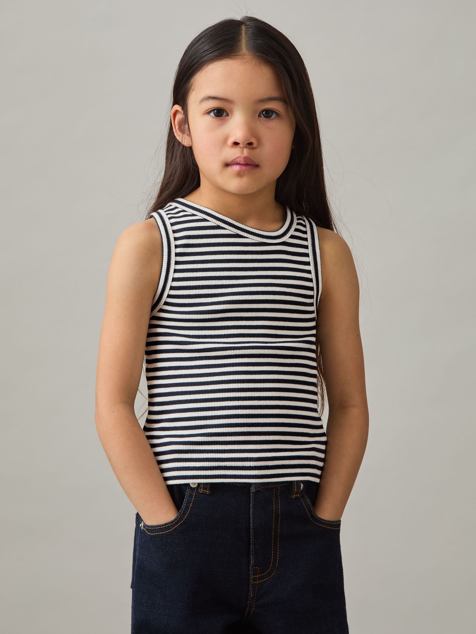 Stretch-Cotton Stripe Asymmetric Vest in Navy (F47038) | €25