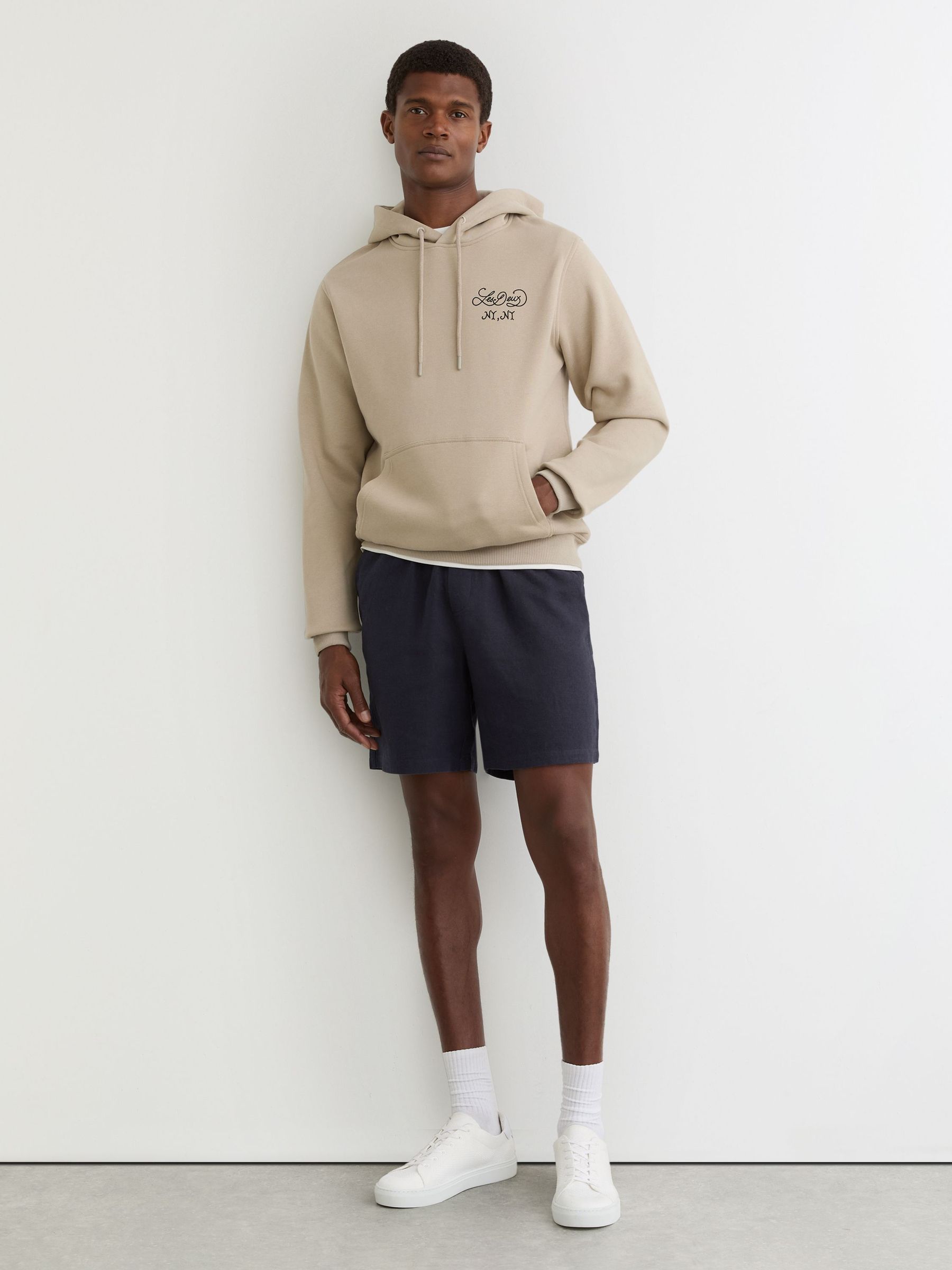 Les Deux Linen-Cotton Shorts in Navy Blue (F47044) | $140