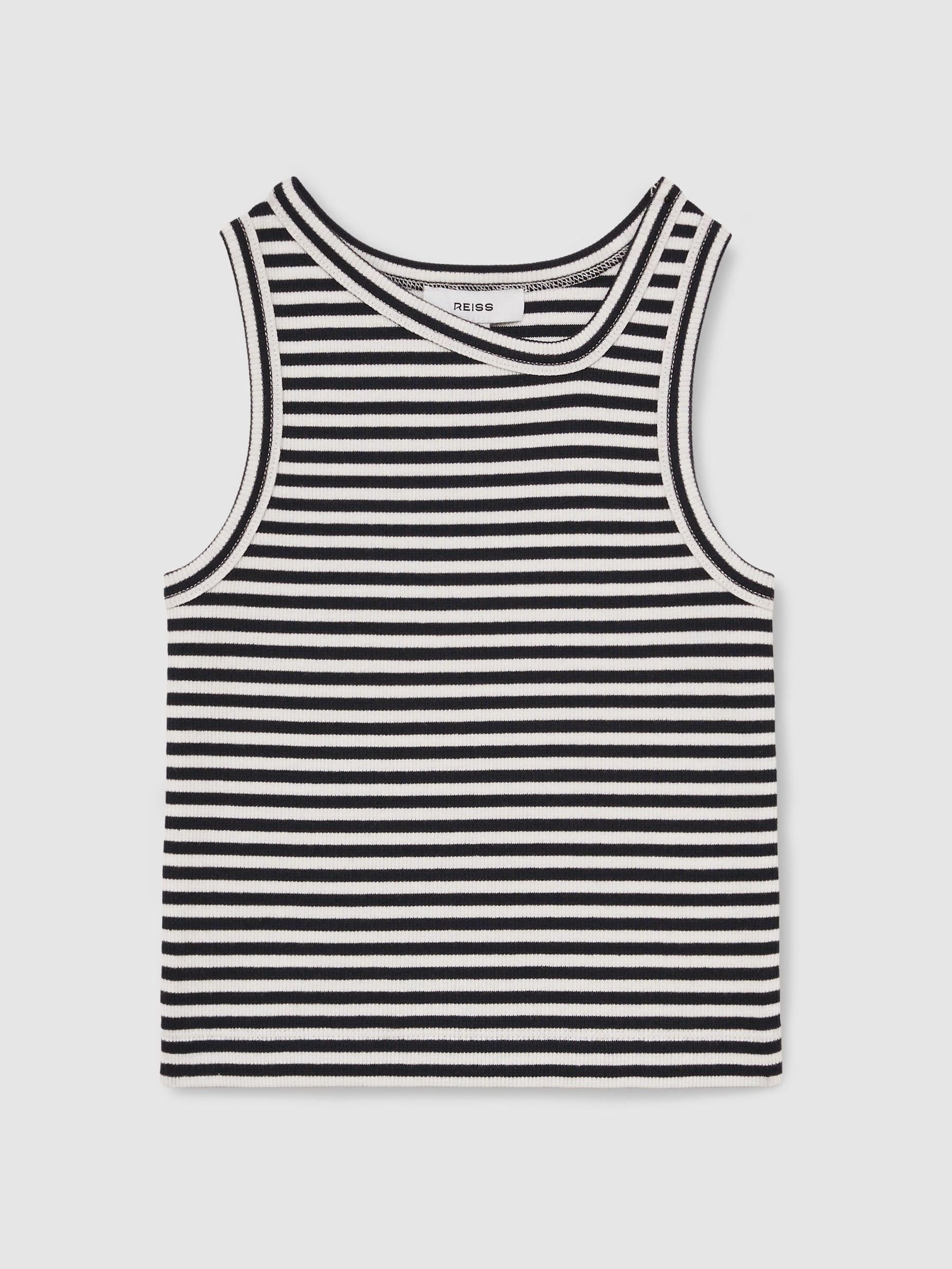 Stretch-Cotton Stripe Asymmetric Vest in Navy (F47048) | US$30