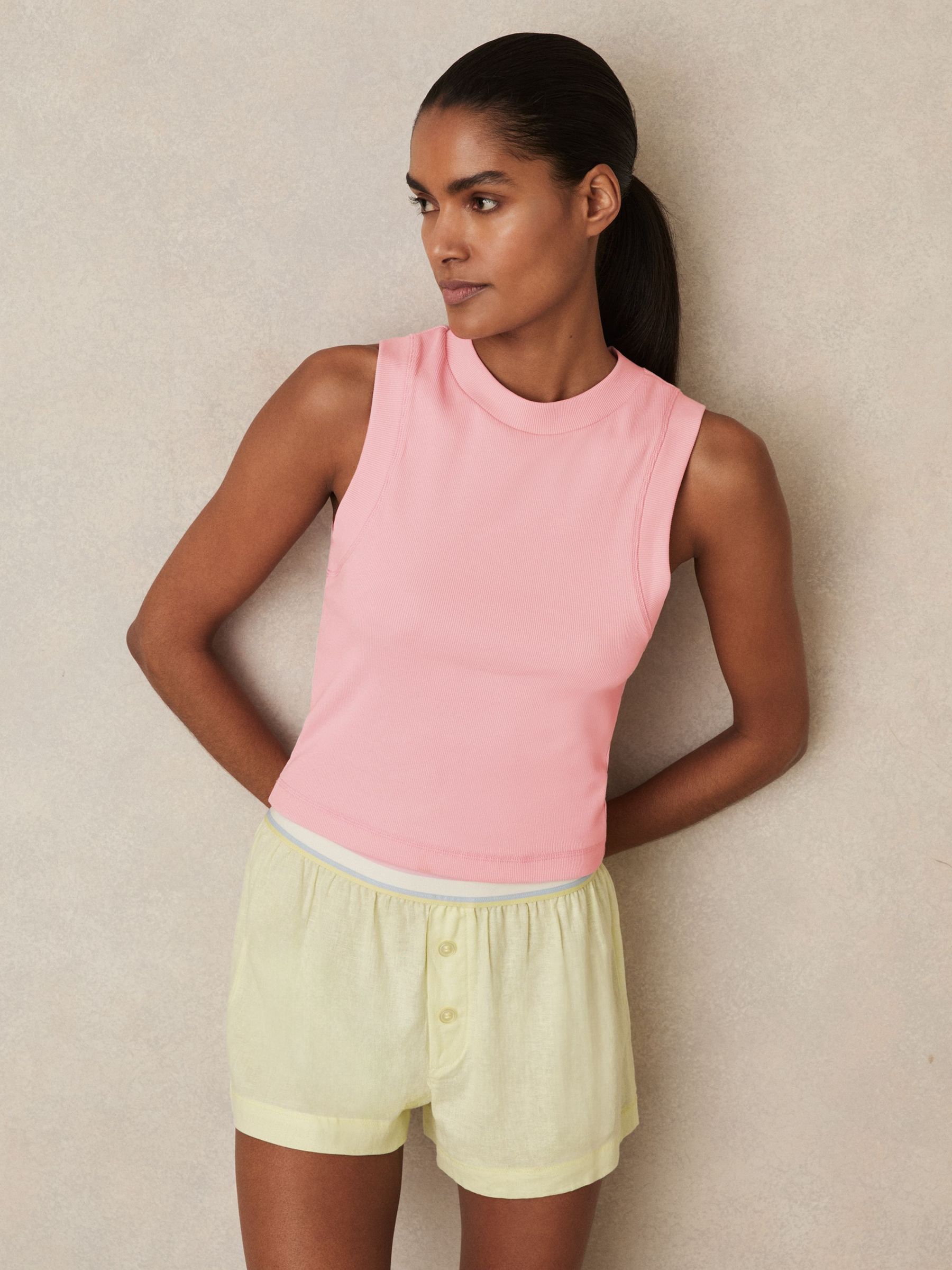 Stretch-Cotton Ribbed Vest in Pink (F47825) | US$55