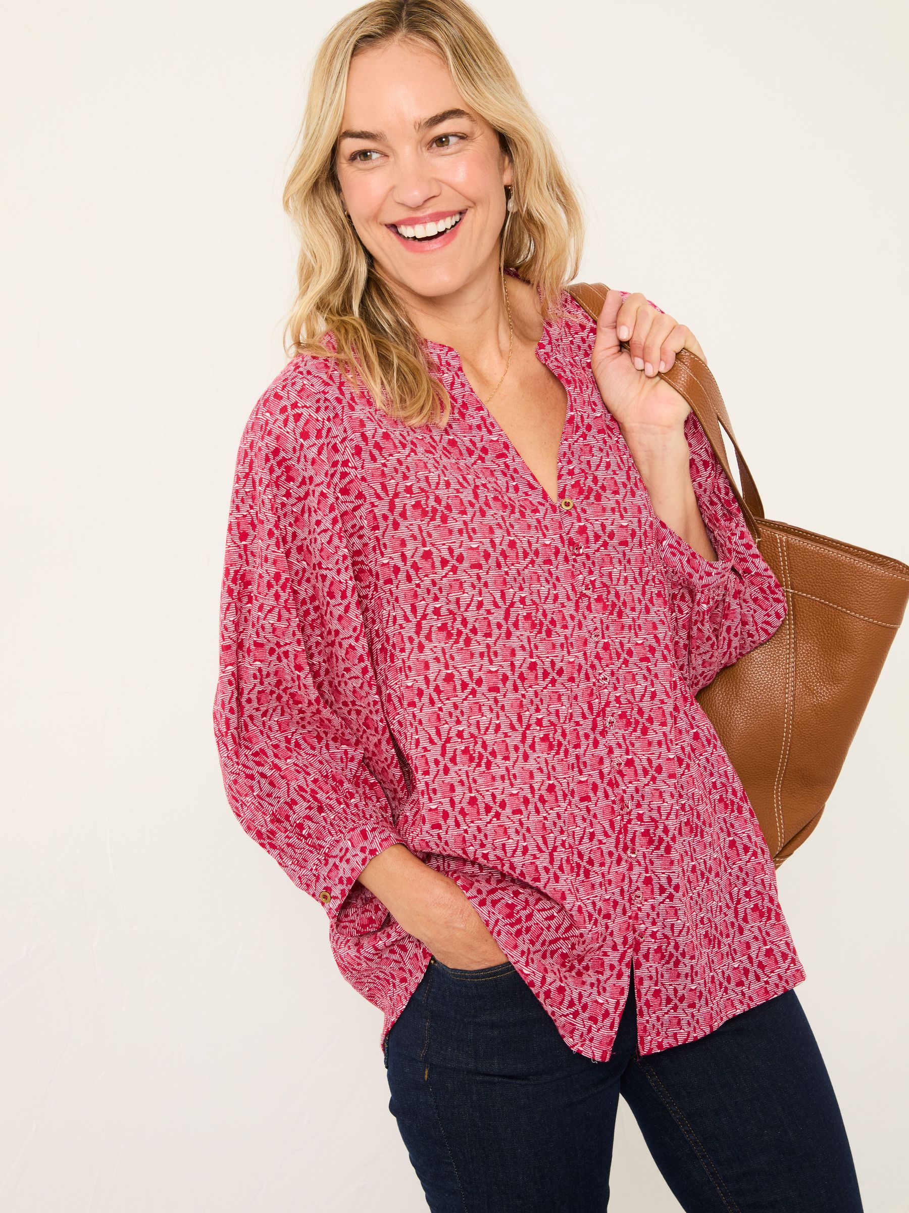 Beckett Red Tapestry Geo Blouse (F47851) | $85