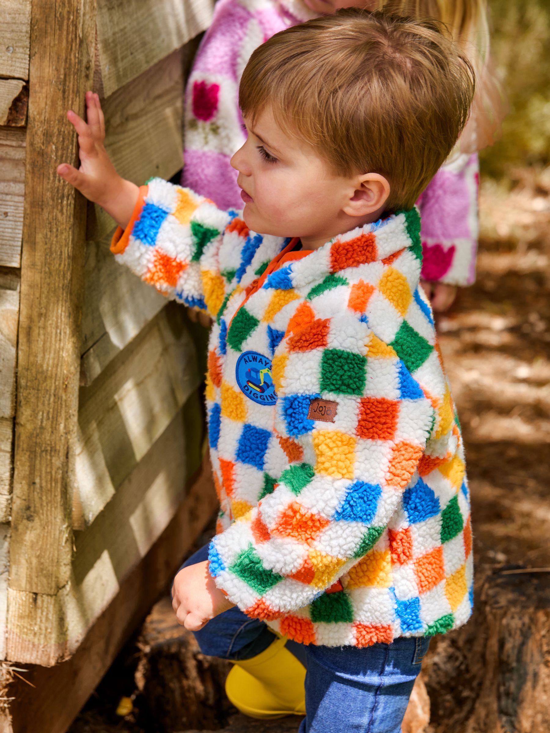 Orange Bright Checkerboard Borg Jacket (F49229) | $58 - $69