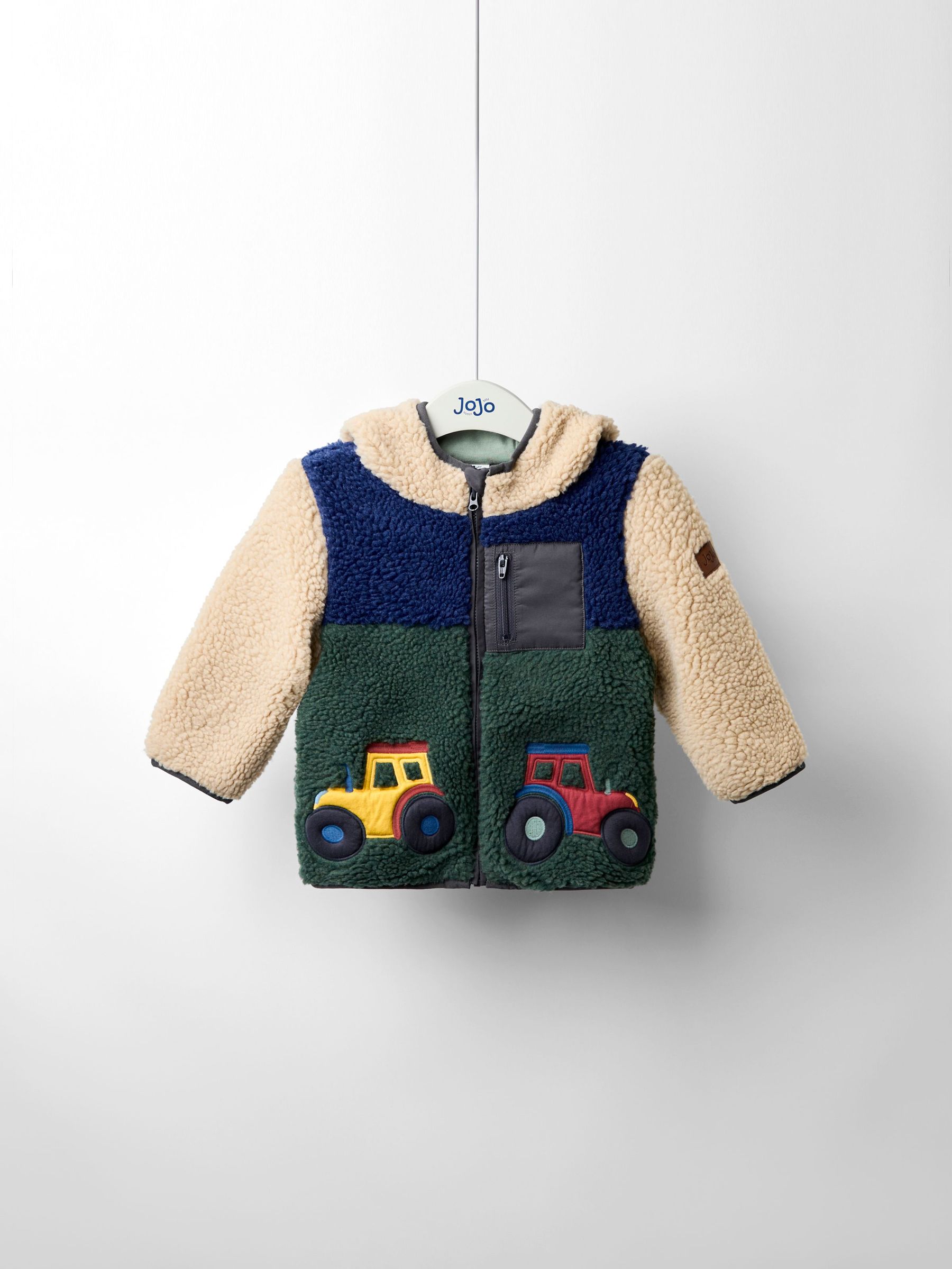 Khaki Green Tractor Appliqué Teddy Fleece Jacket (F49234) | $58 - $69