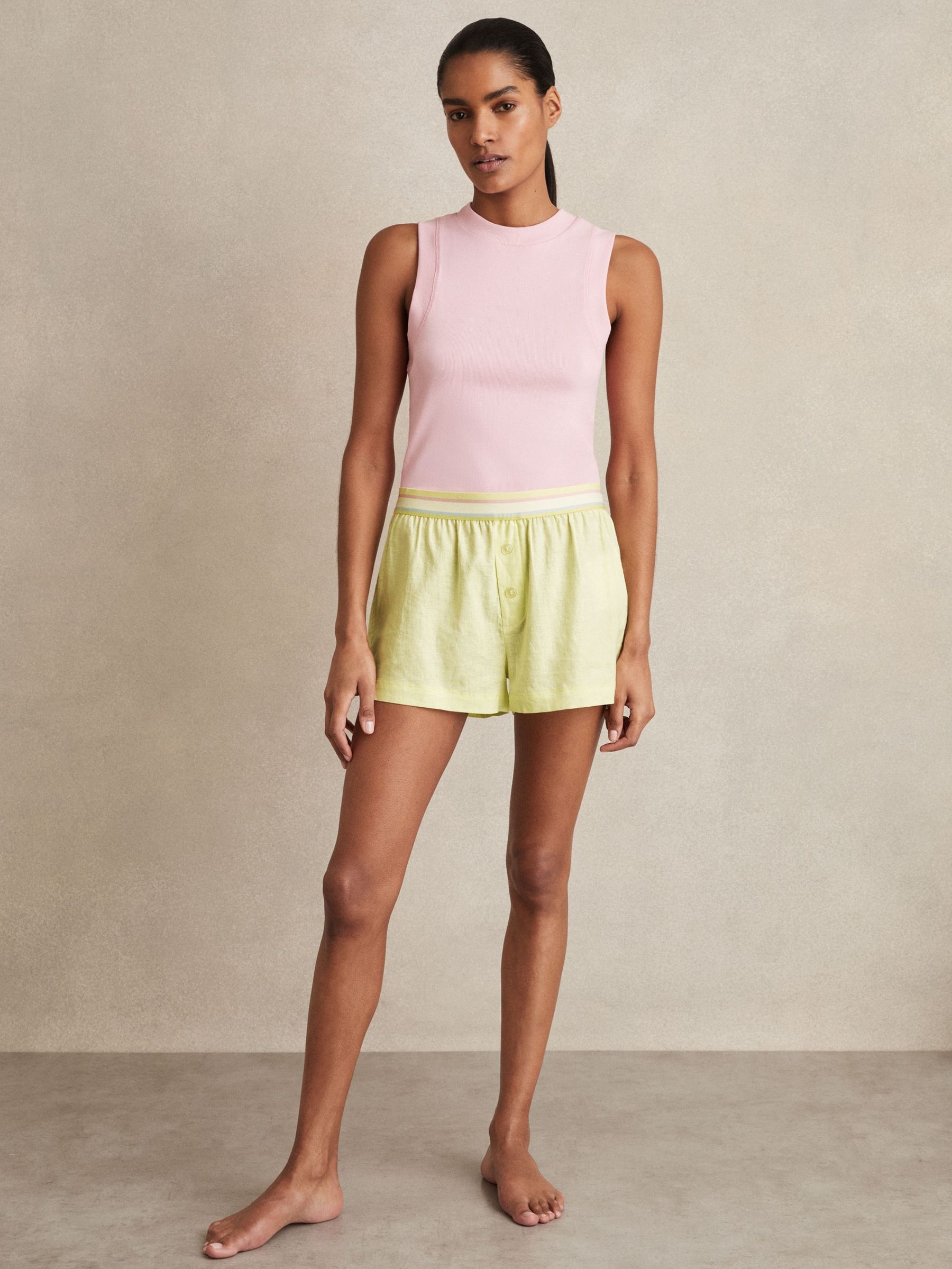 Linen-Blend Contrast-Waist Boxer Shorts in Lemon Yellow (F49241) | €95