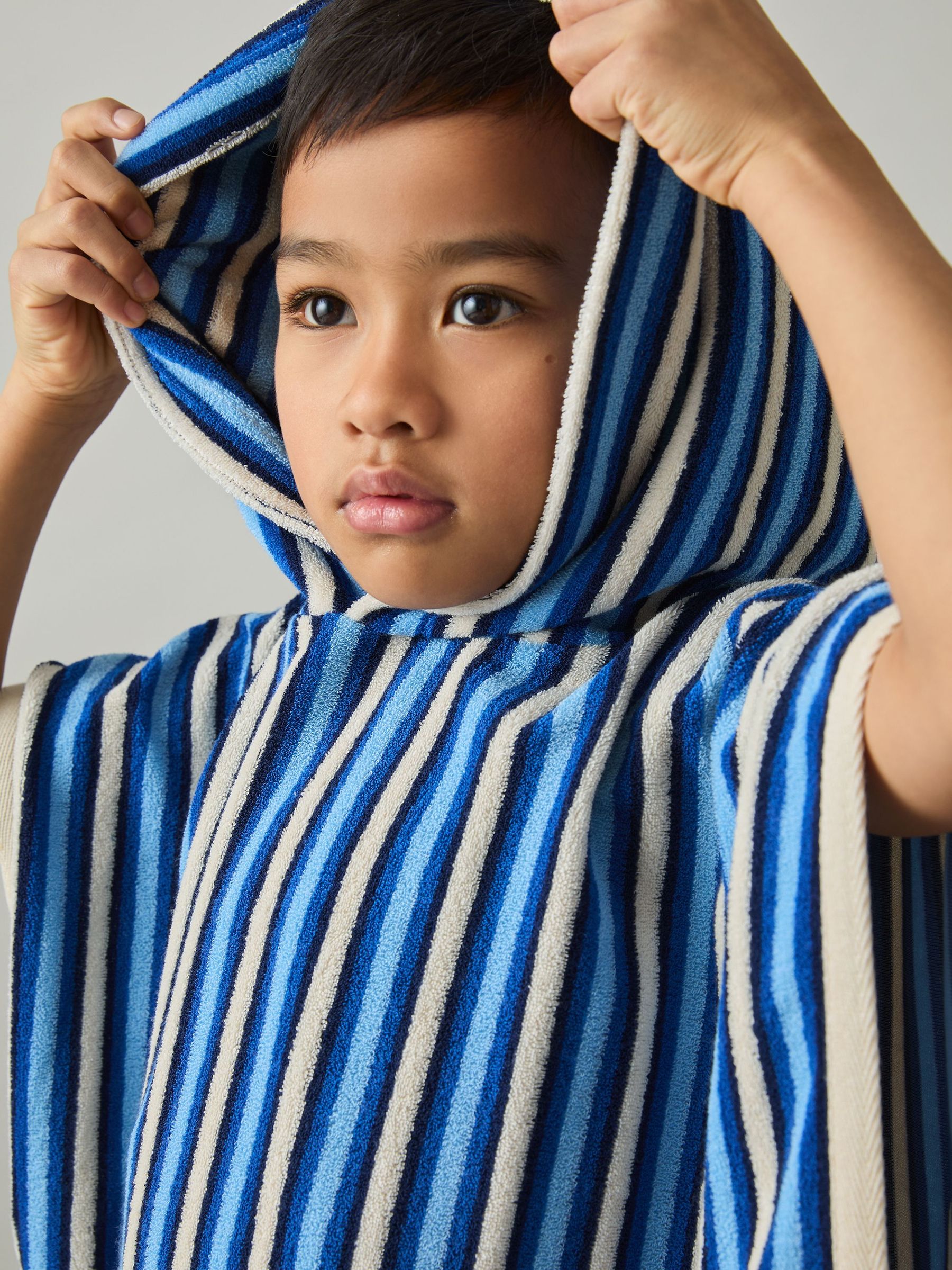 9-13 yrs Stripe Hooded Towel Cape in Blue Multi (F49251) | €35
