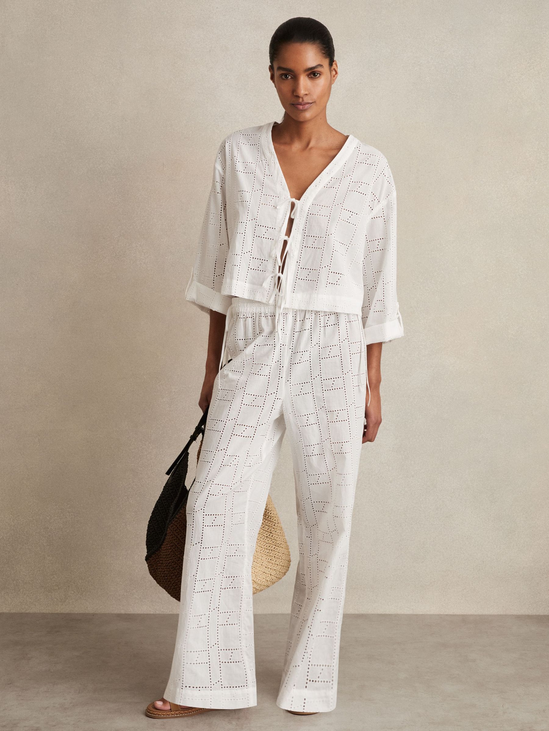 Cotton Broderie Tie-Front Top in White (F49258) | €145