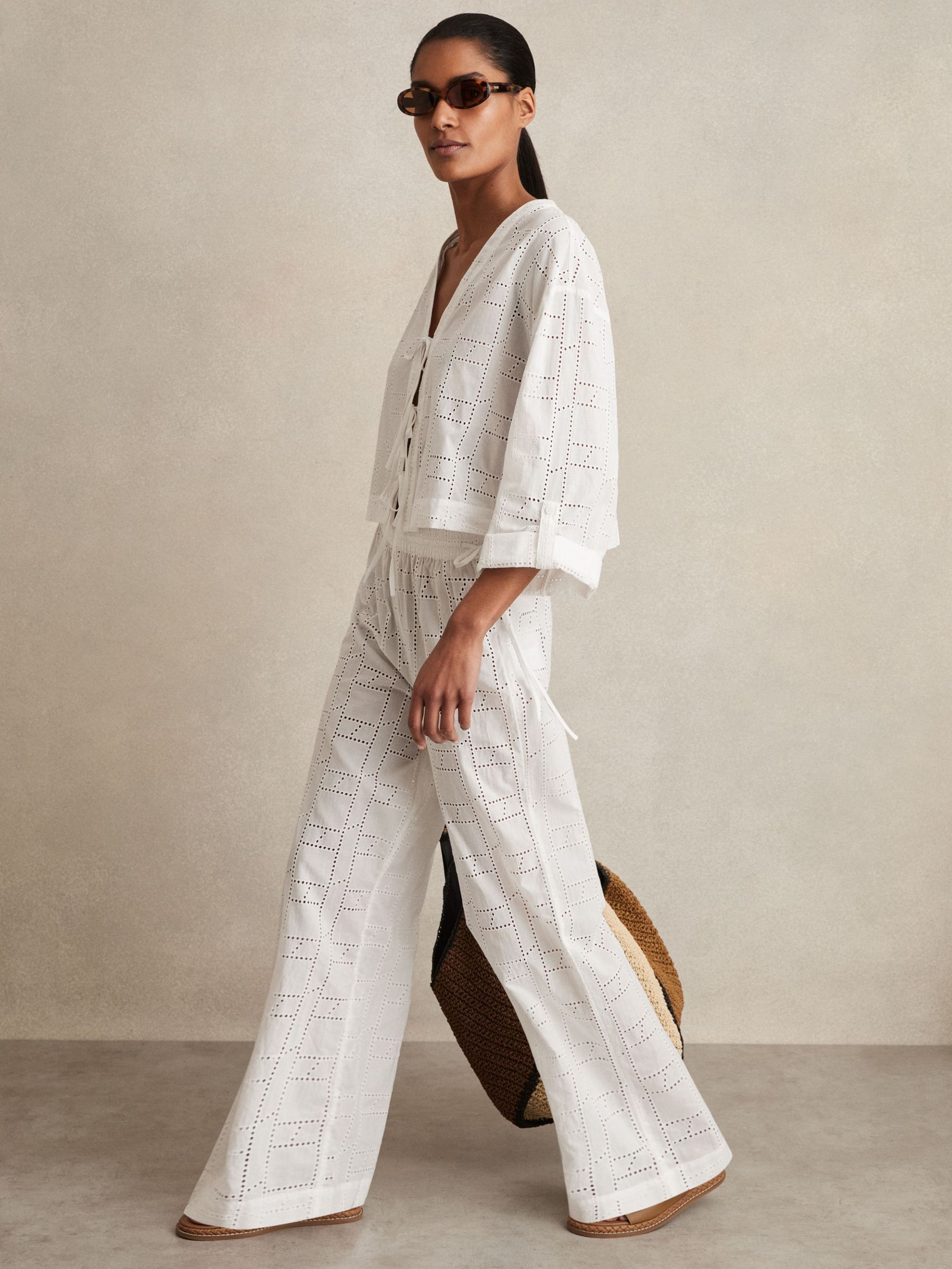 Cotton Broderie Side-Tie Trousers in White (F49260) | €140