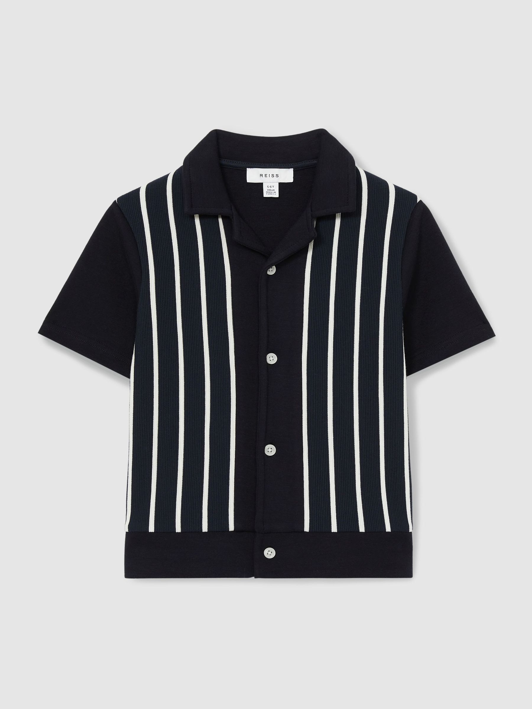 13-14 yrs Stripe Cuban Collar Shirt in Navy/White (F49261) | US$60