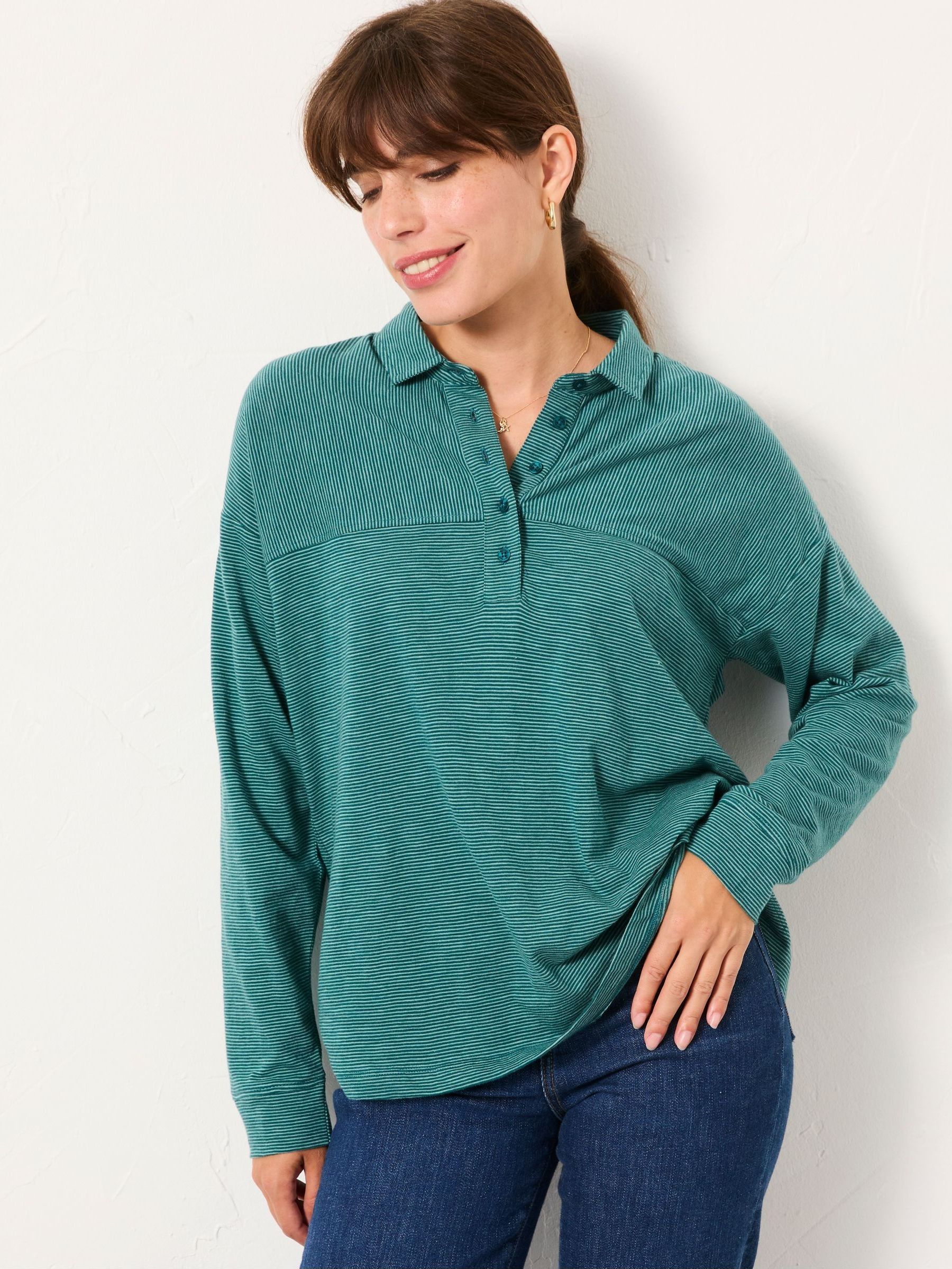 Teal Blue Stripe Jersey Shirt (F50231) | €46