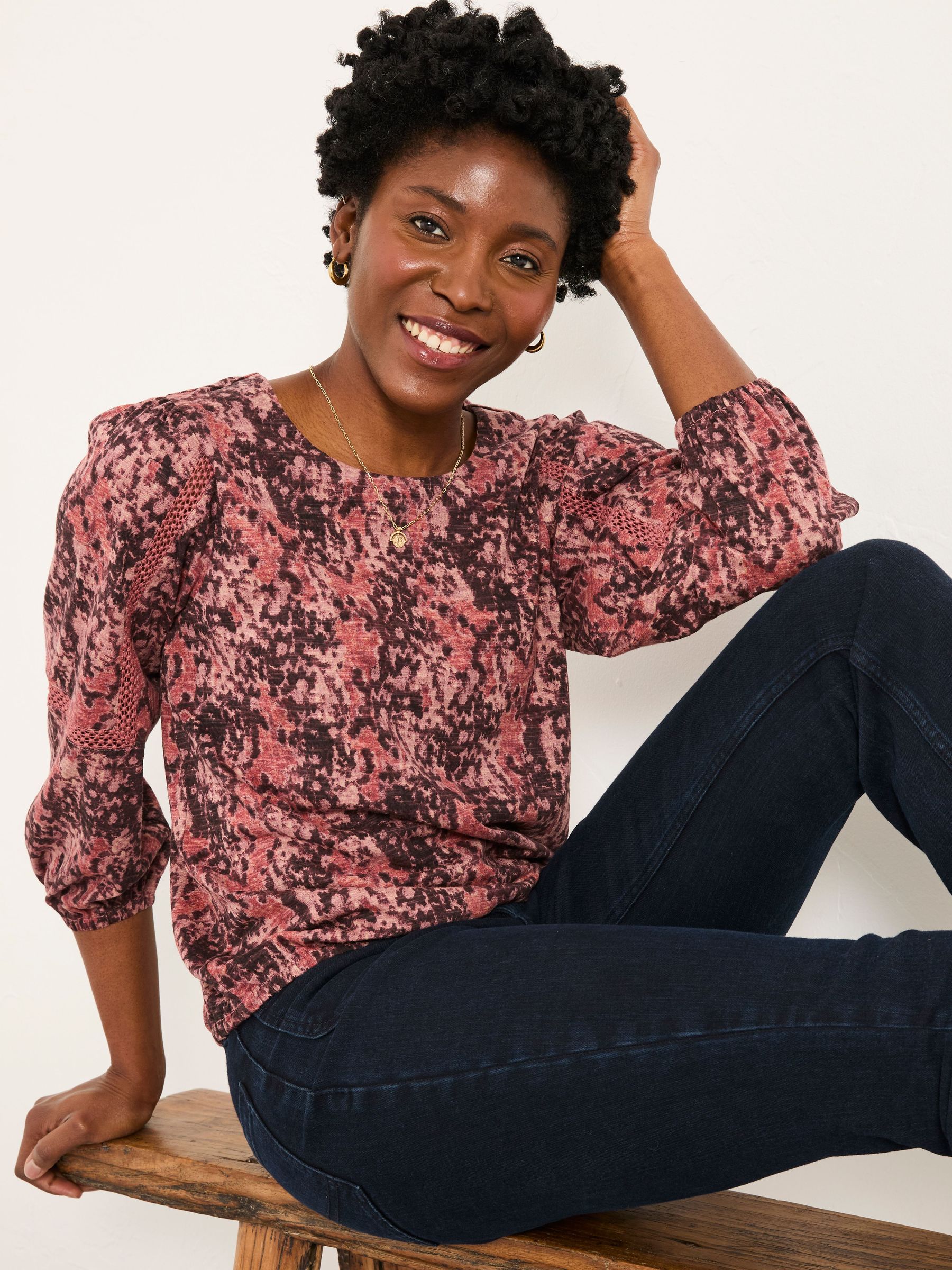 Cassie Purple Vintage Floral Broderie Top (F50234) | €46