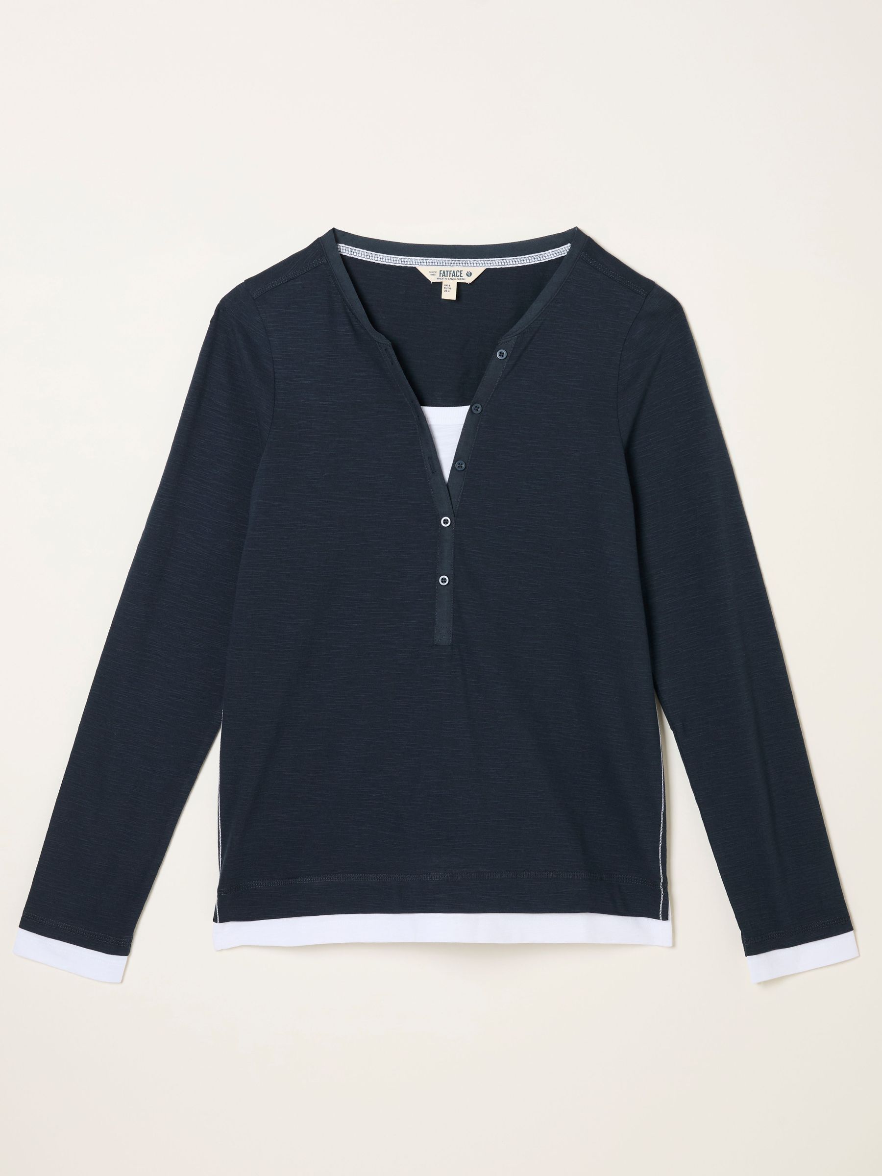 Navy Mock Henley Top (F50235) | $60
