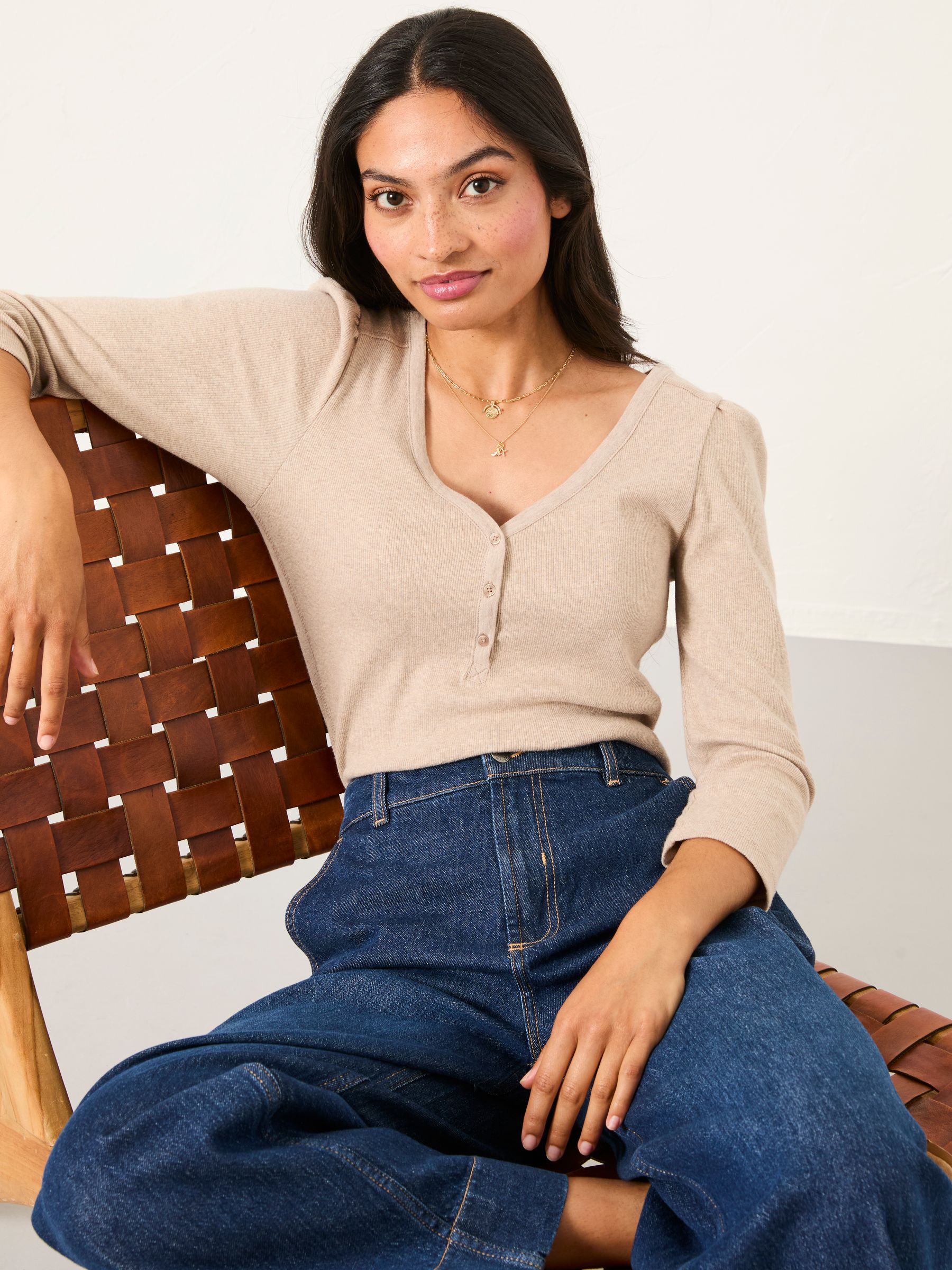 Connie Ecru Henley Top (F50243) | €38.50