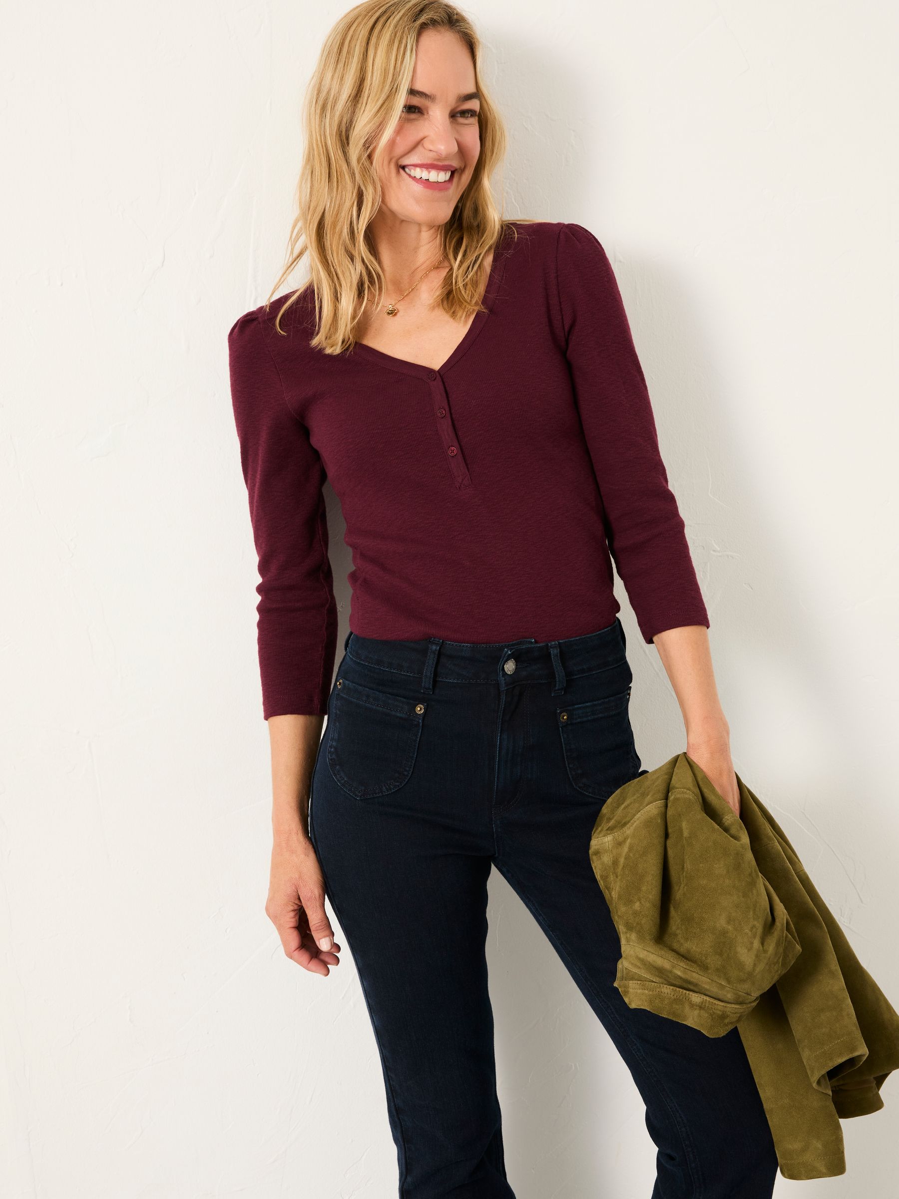 Connie Burgundy Henley Top (F50245) | €38.50
