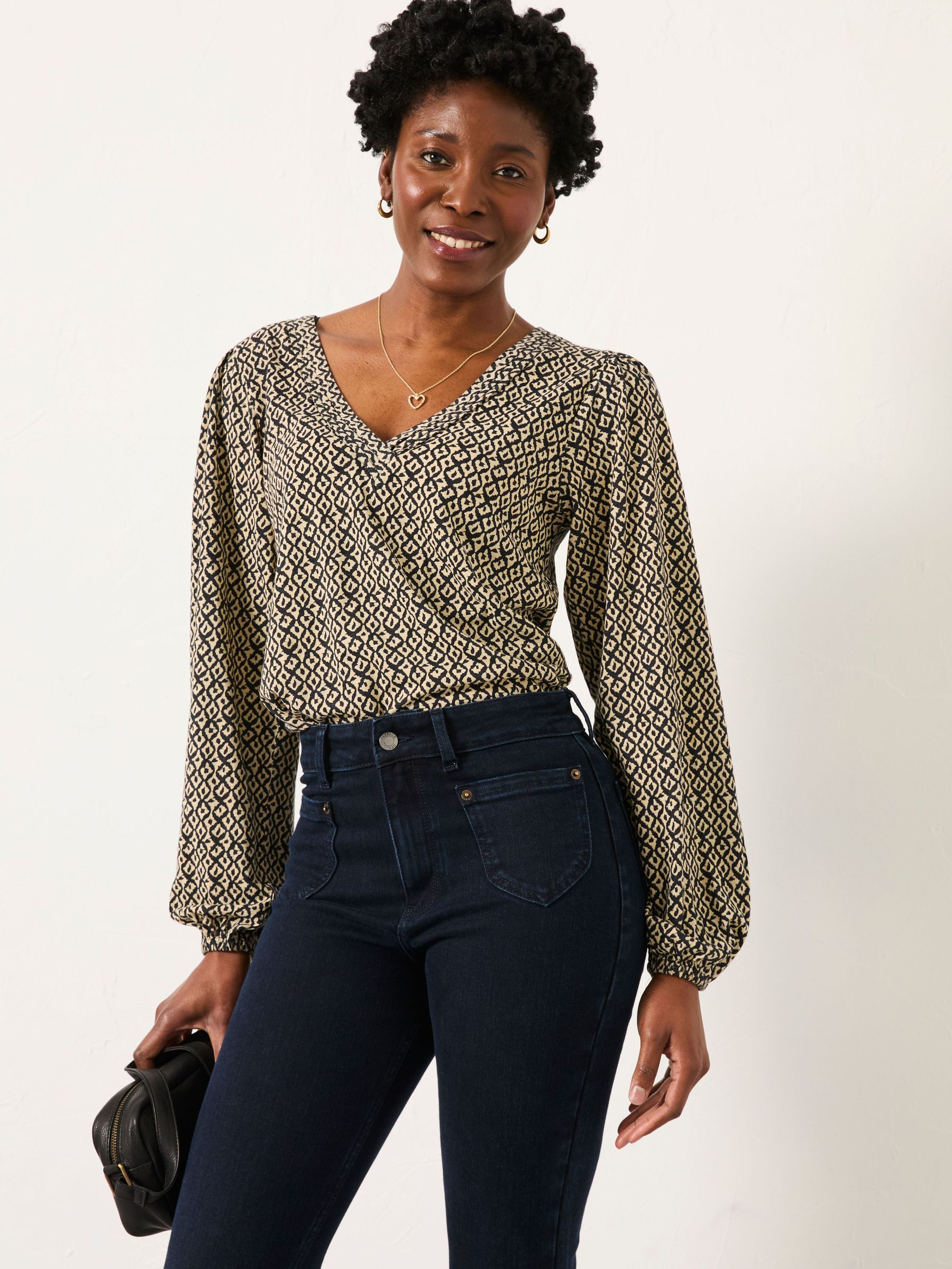 Margot Black Ikat Geo V Neck Top (F50252) | €52
