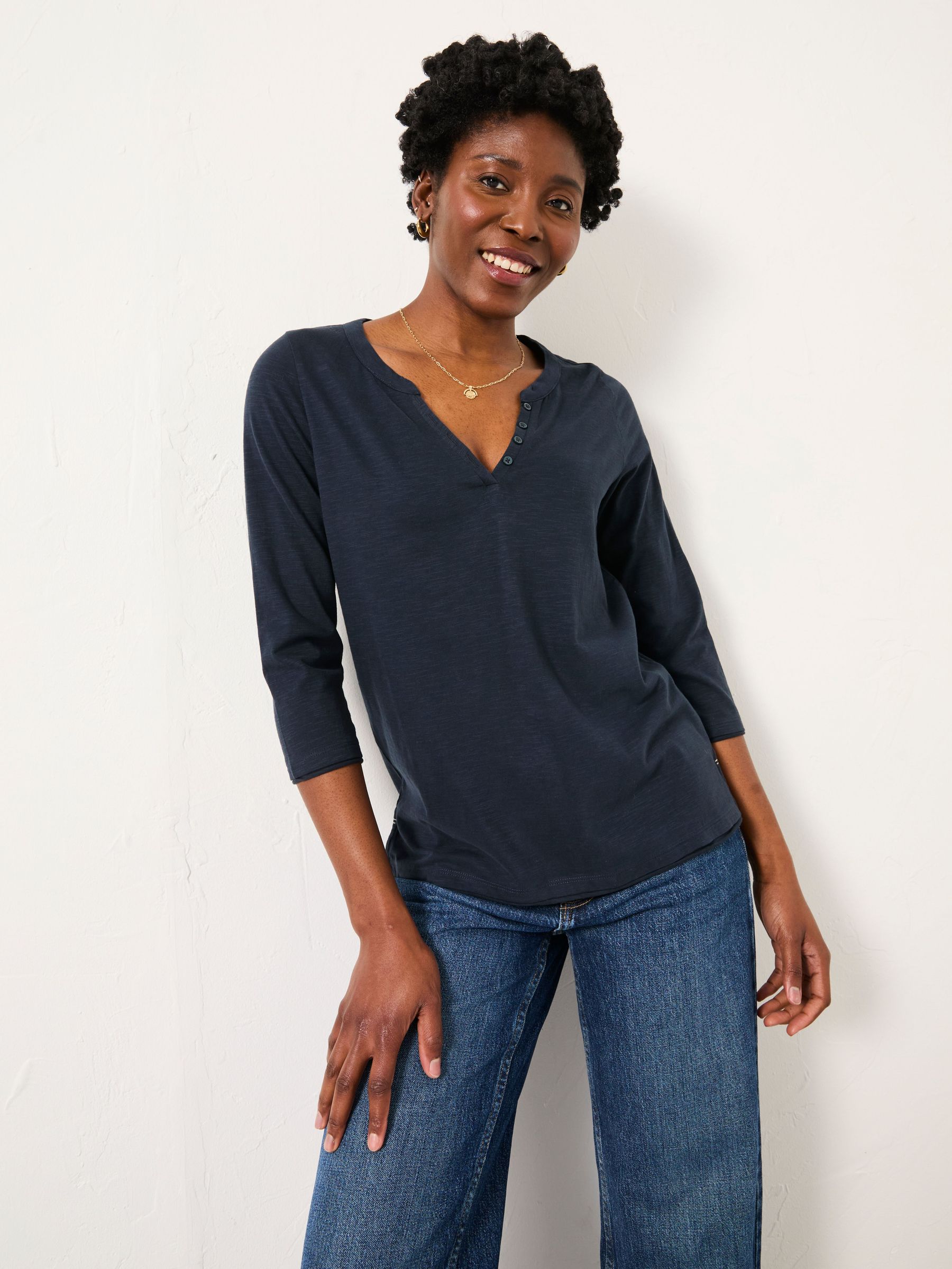 Aster Navy 3/4 Sleeve T Shirt (F50279) | $51