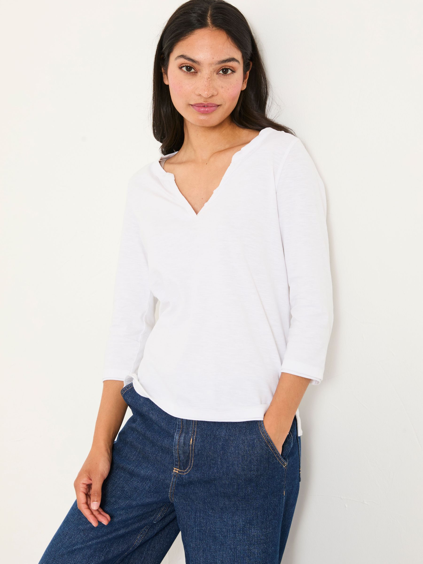 Aster White 3/4 Sleeve T Shirt (F50280) | $51