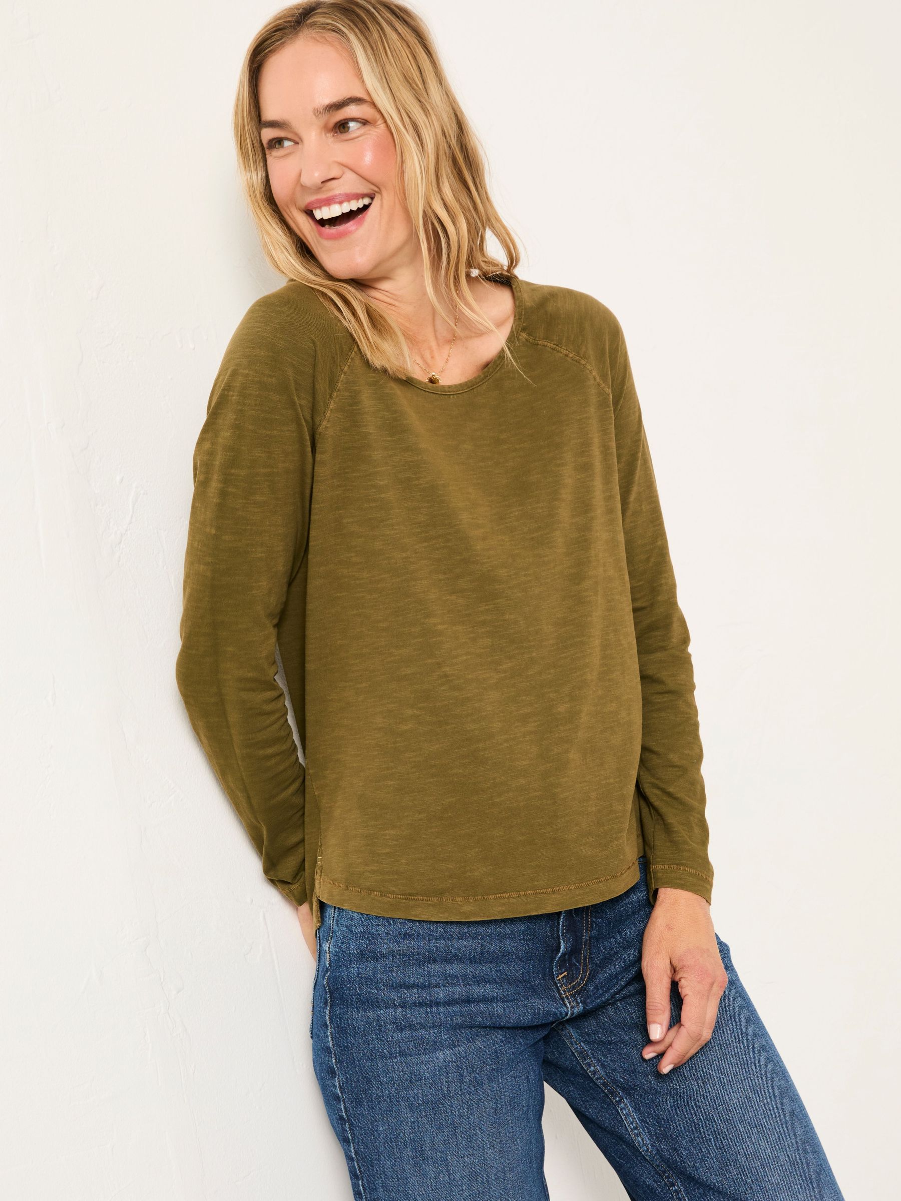Ava Olive Green Long Sleeve T Shirt (F50553) | $48