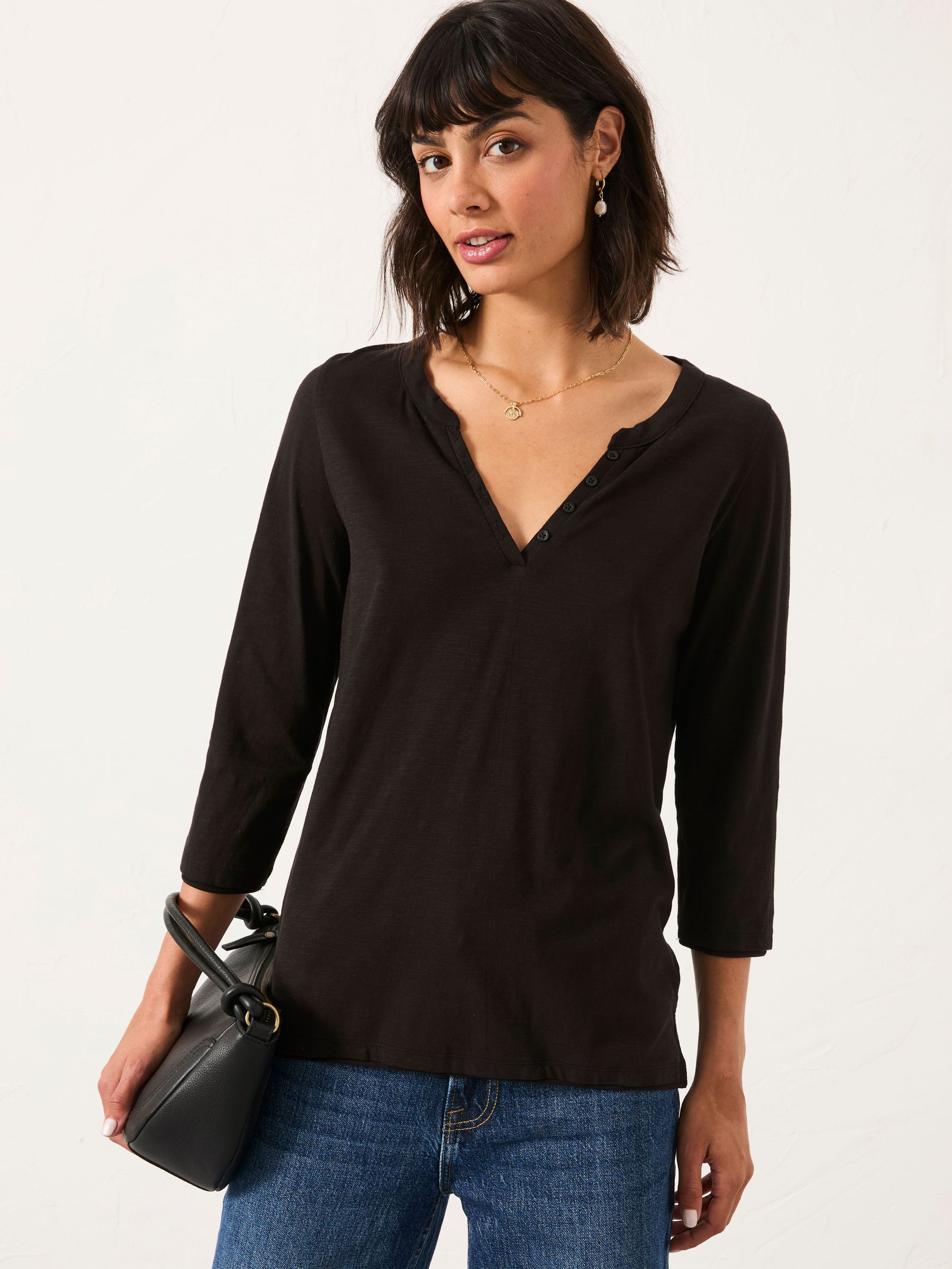 Aster Black 3/4 Sleeve T Shirt (F50563) | $51