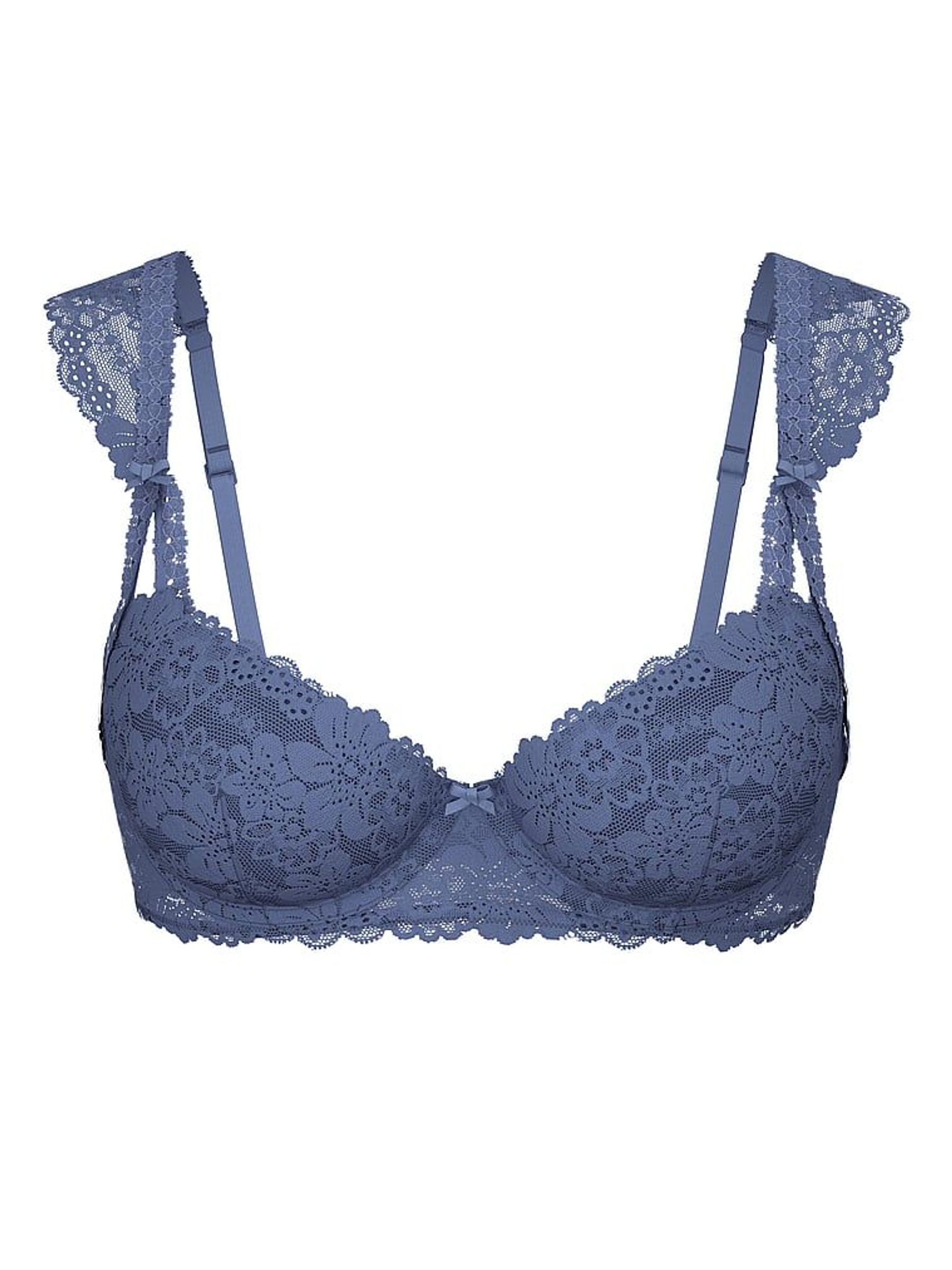 Dusty Iris Blue Lightly Lined Balcony Lace Flutter Sleeve Bra (F51237) | €40