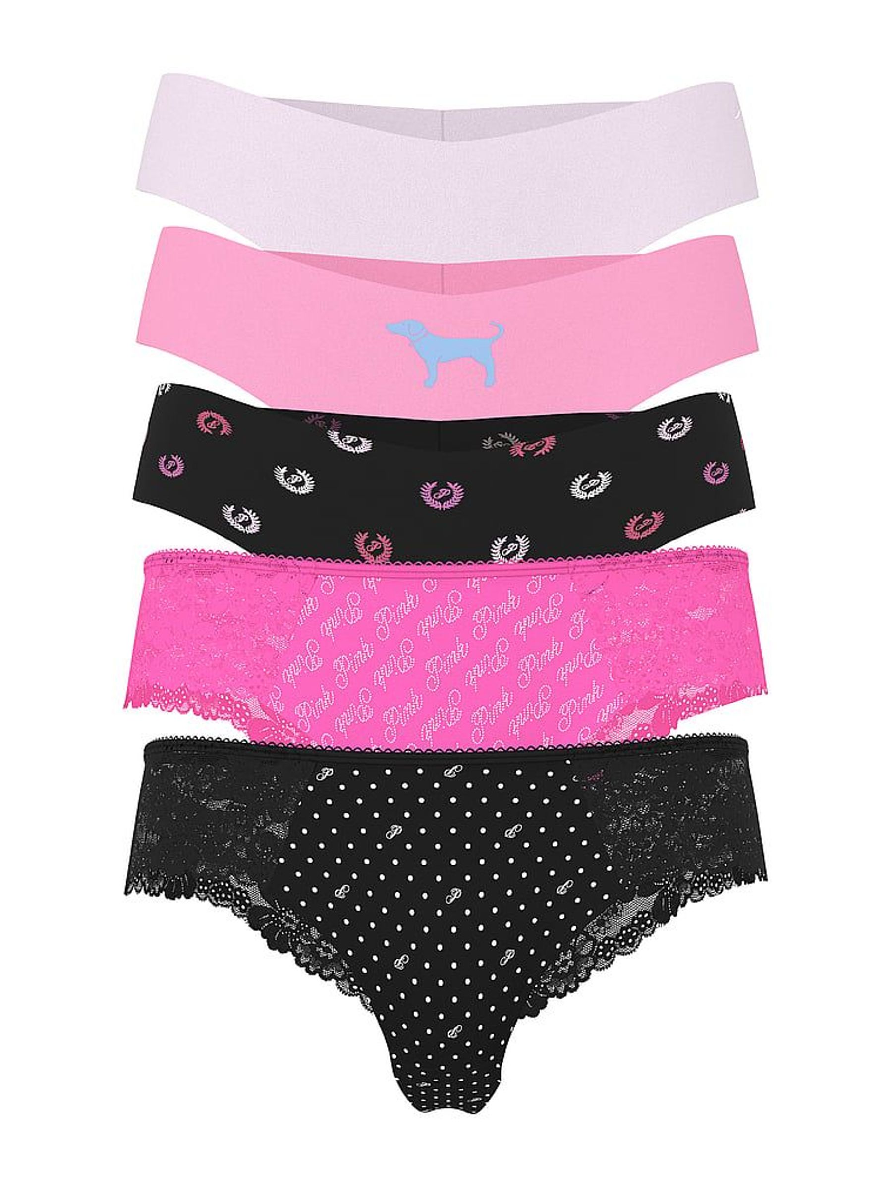 Black/Pink/Pink/Pink/Black Thong 5 Pack Knickers (F51240) | €31