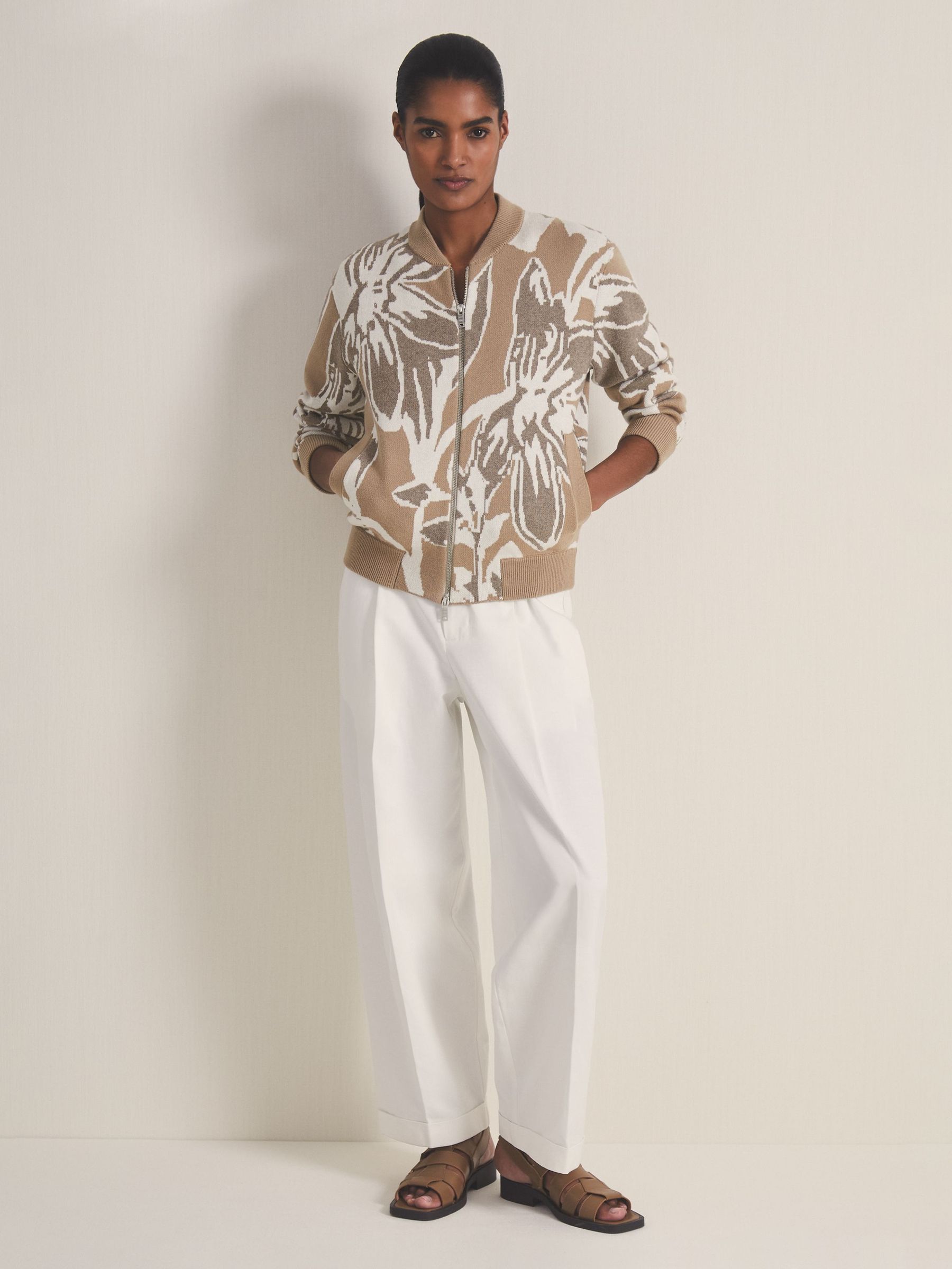 Reiss | Les 100 Ciels Jacquard Cardigan in Mink (F51285) | 910 SAR
