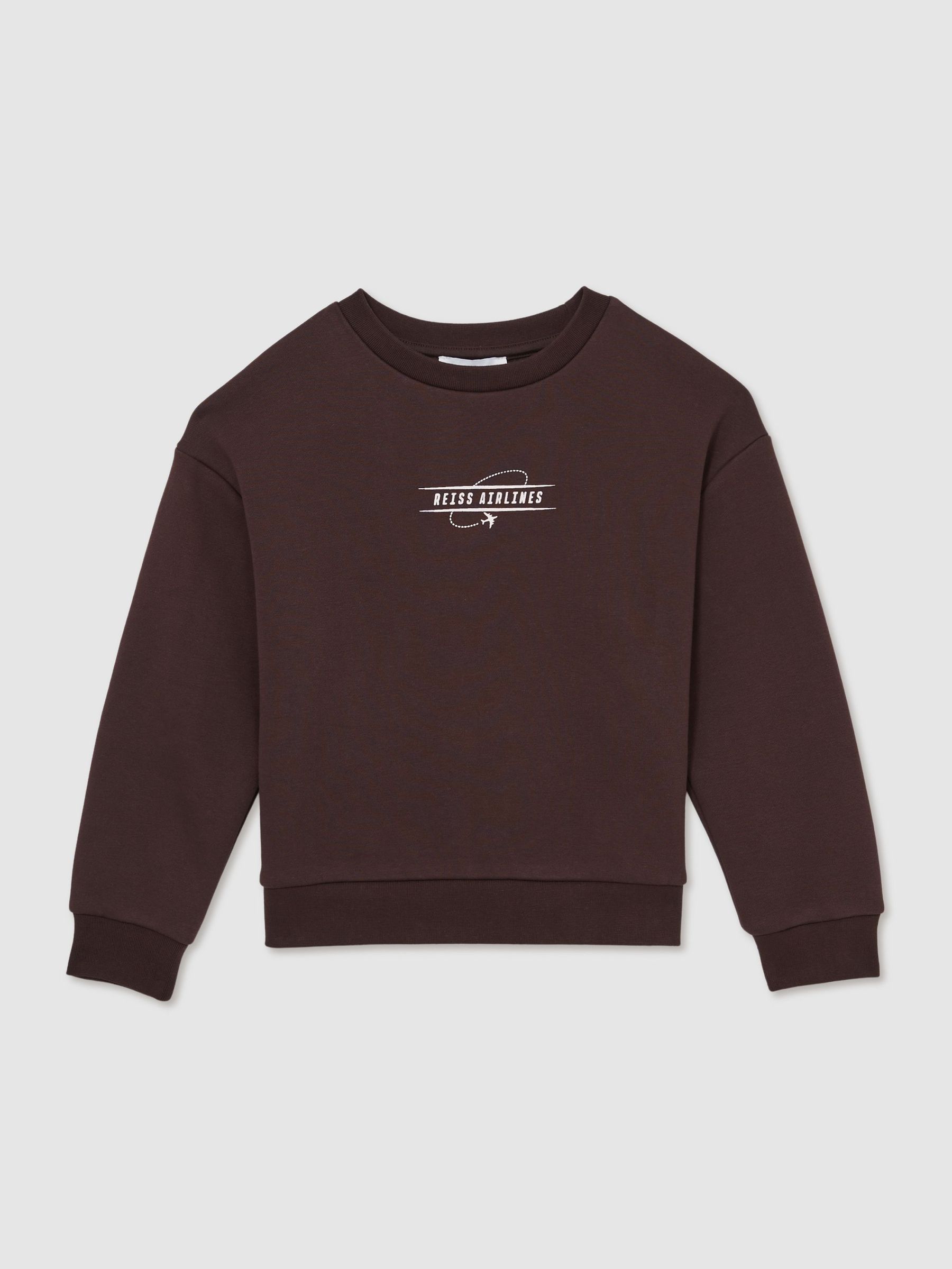 Cotton-Blend Airlines-Print Sweatshirt in Chocolate Brown/Off White (F51287) | €55