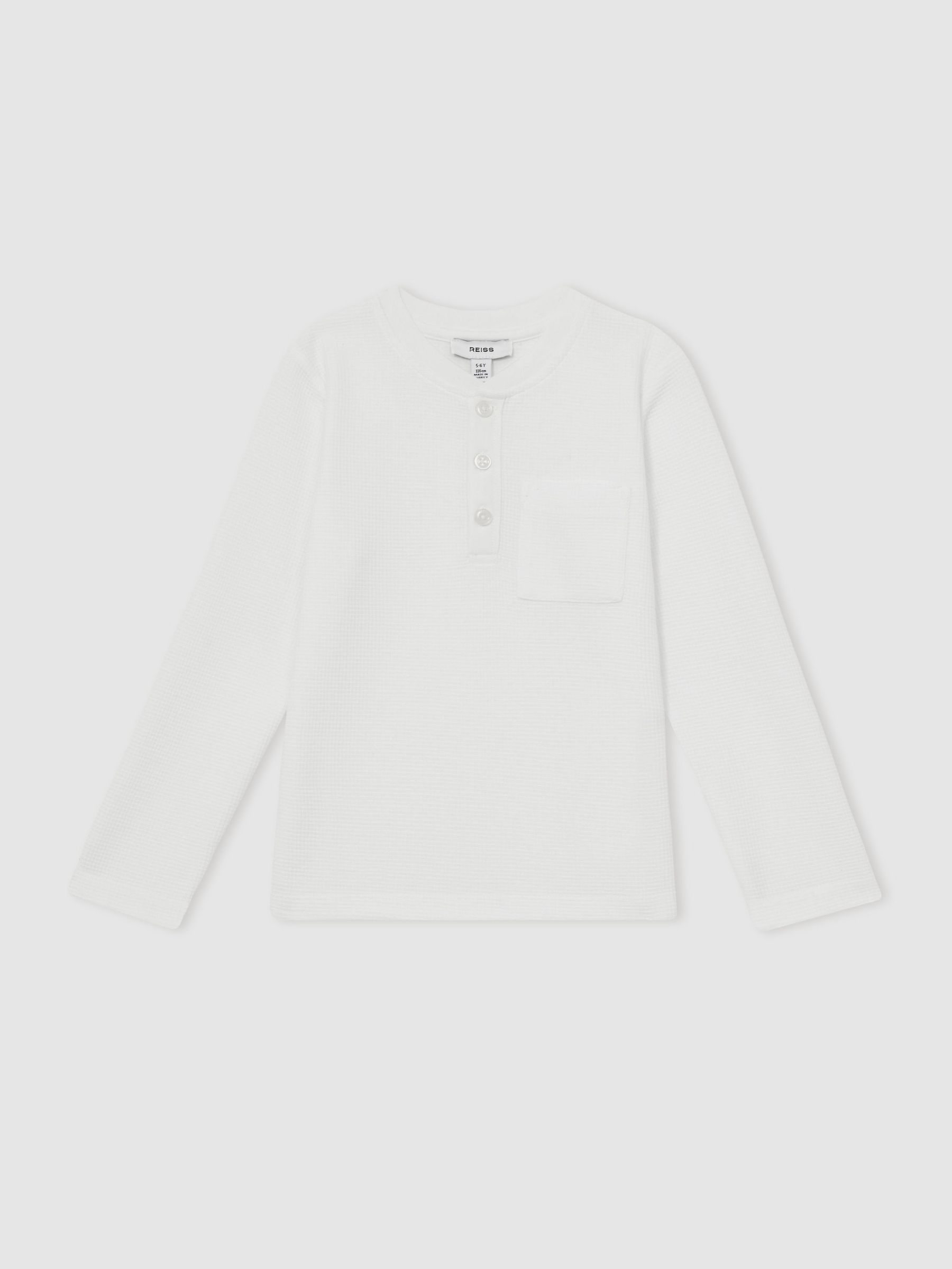 Cotton Blend Waffle Henley T-Shirt in White (F52317) | 150 SAR