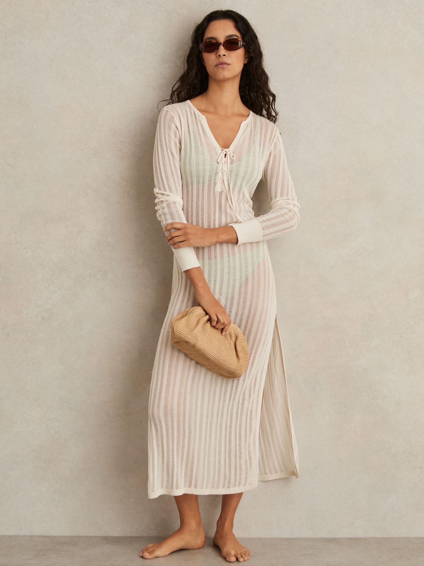 Knitted Beach Cover-Up Dress in Cream (F53664) | US$225