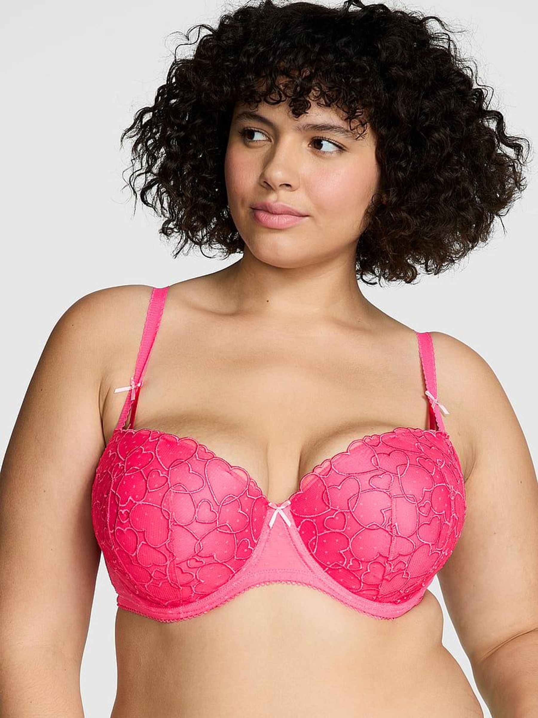 Double Bubble Pink Push Up Heart Embroidery Balcony Bra (F53813) | €40
