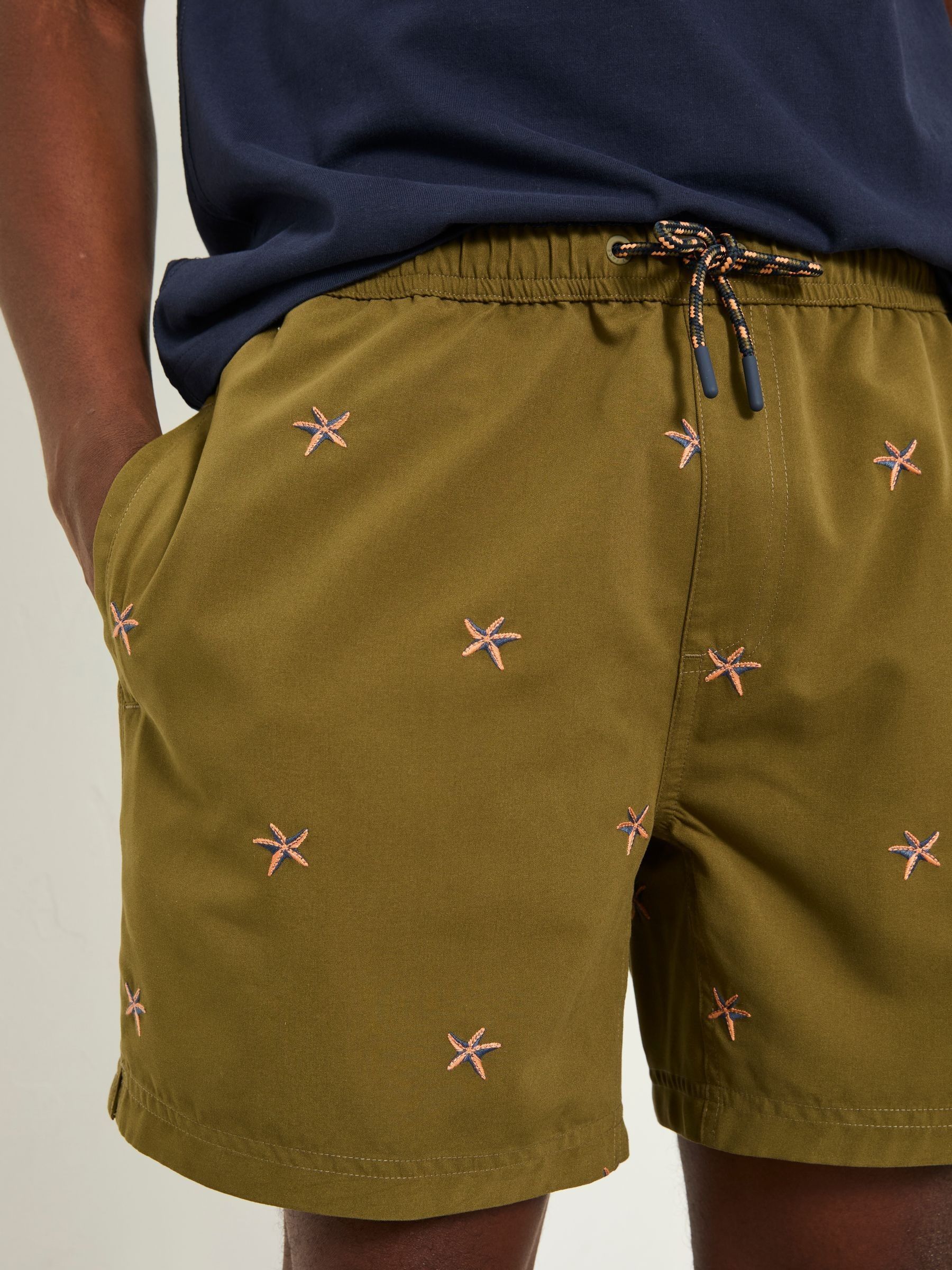 Trevose Khaki Green Embroidered Starfish Swim Shorts (F54713) | €46
