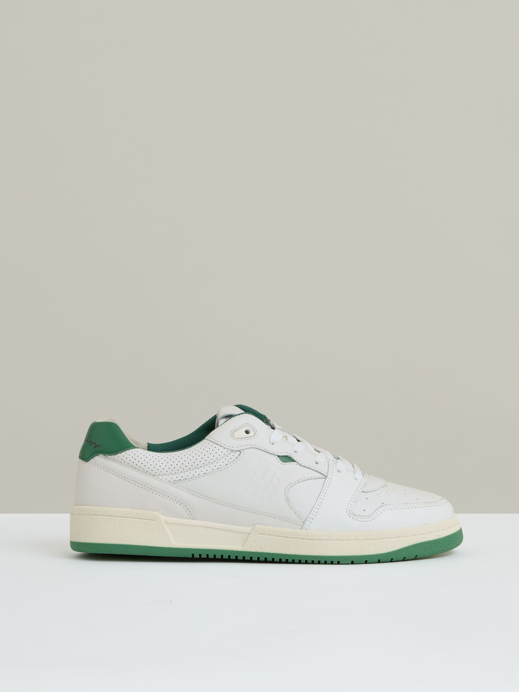 Leather Low Top Trainers in White/Green (F56075) | US$285