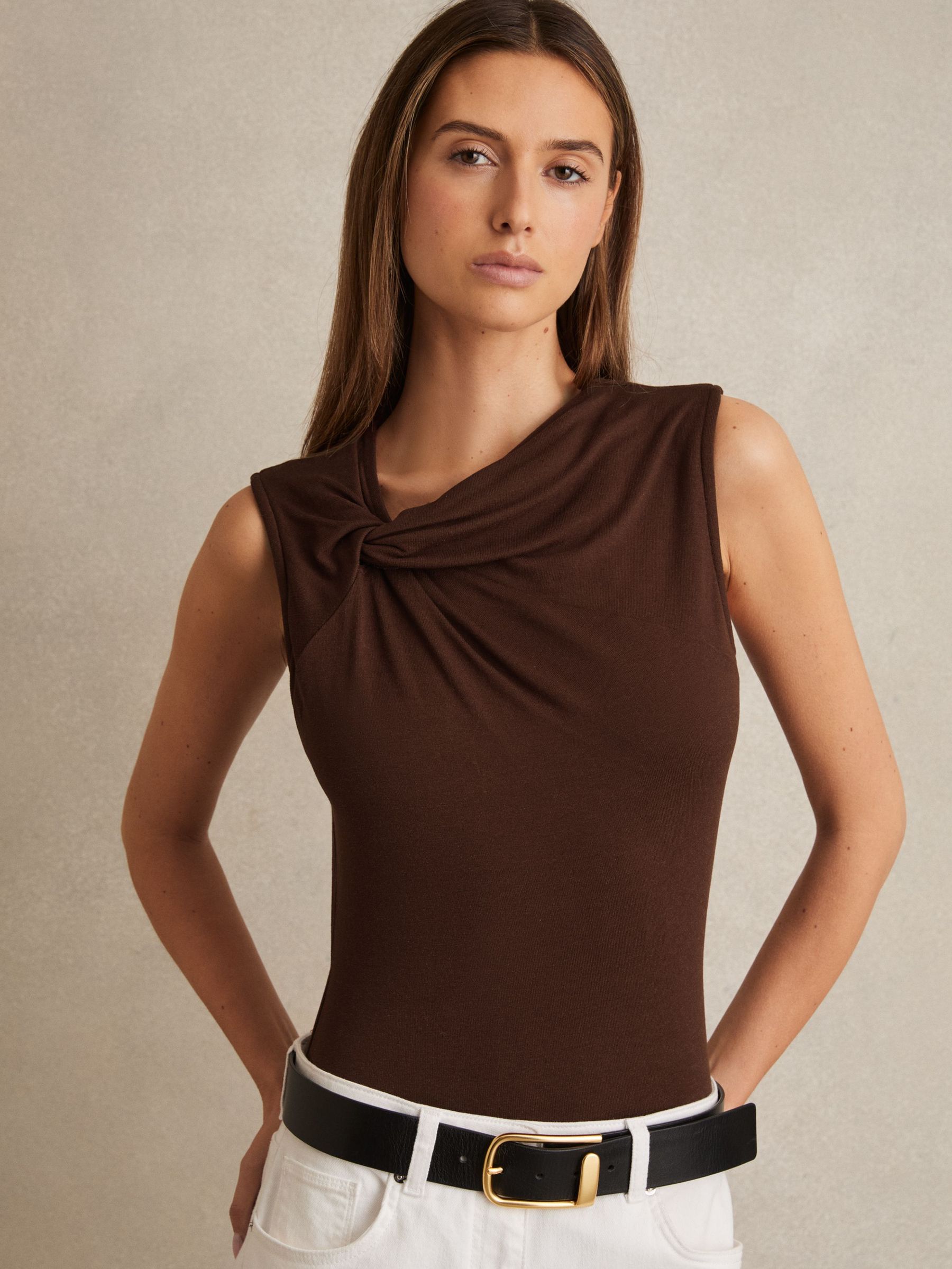 Knot Detail Jersey Bodysuit in Chocolate Brown (F56076) | €125