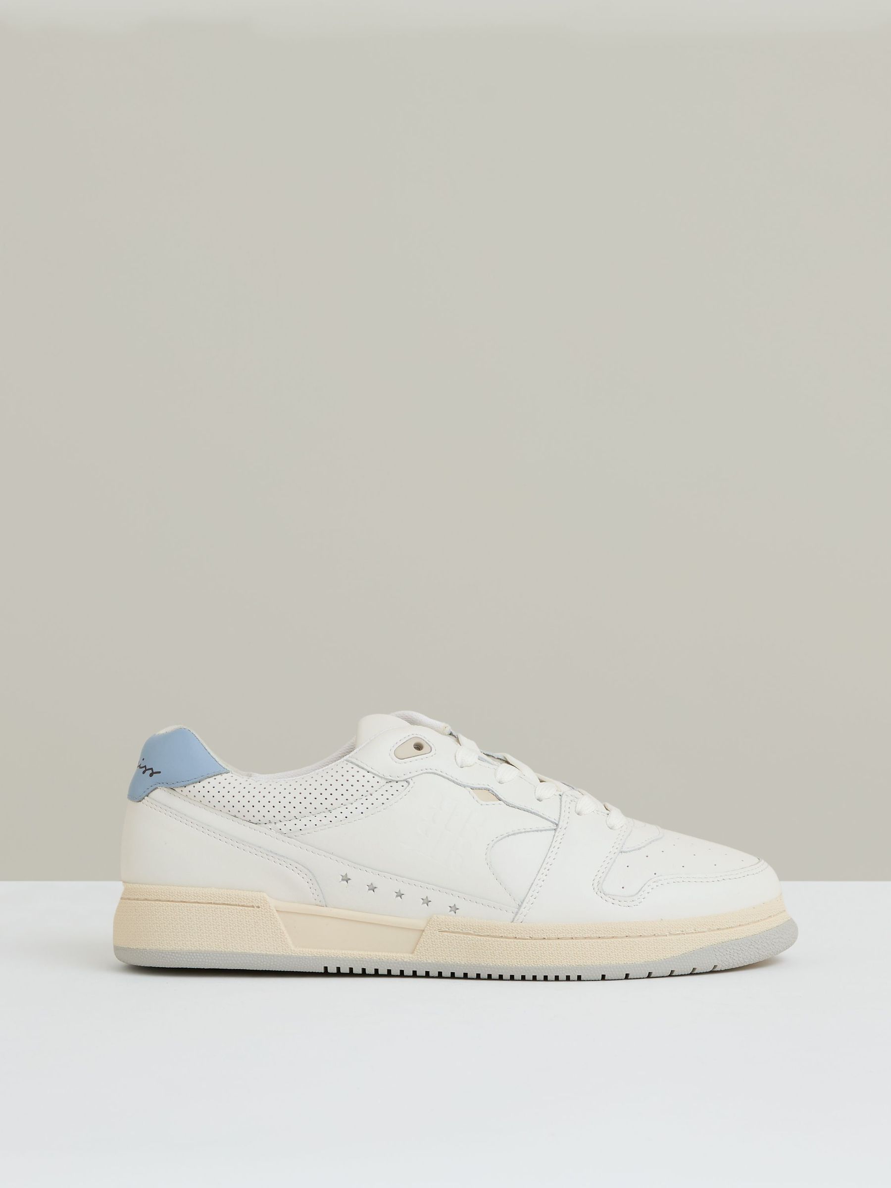 Leather Low Top Trainers in Off White/Soft Blue (F56078) | US$285