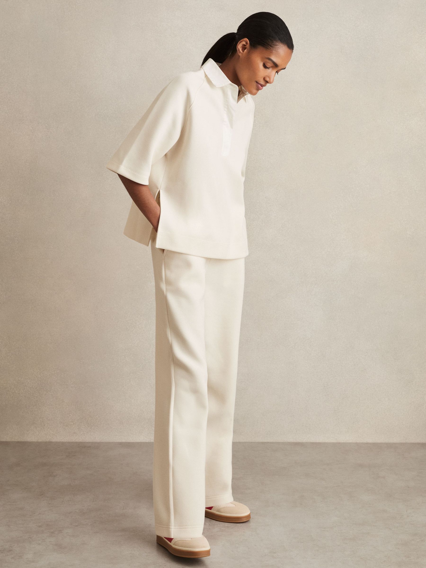 Cotton Blend Wide Leg Joggers in Ivory (F57256) | €170