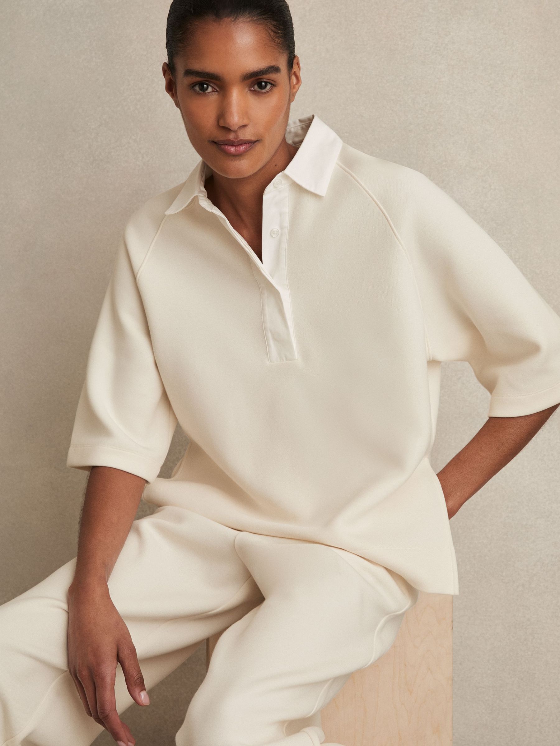 Cotton Blend Collar Sweatshirt in Ivory (F57261) | US$195