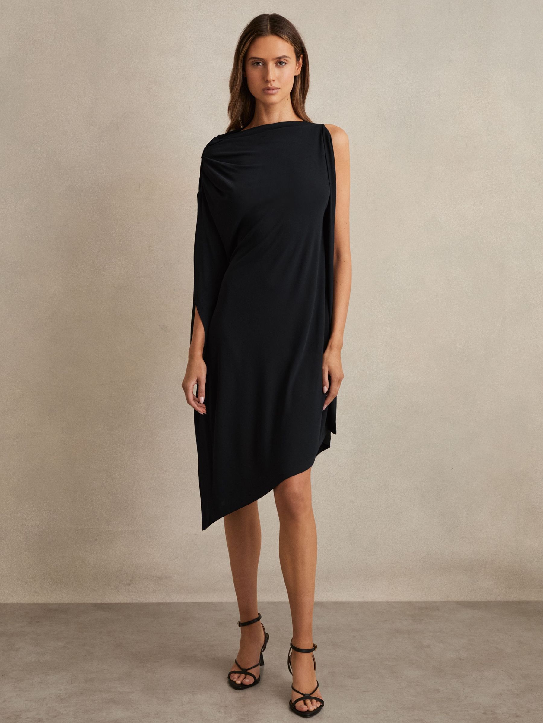 Asymmetric Draped Jersey Dress in Navy/Black (F57266) | €270