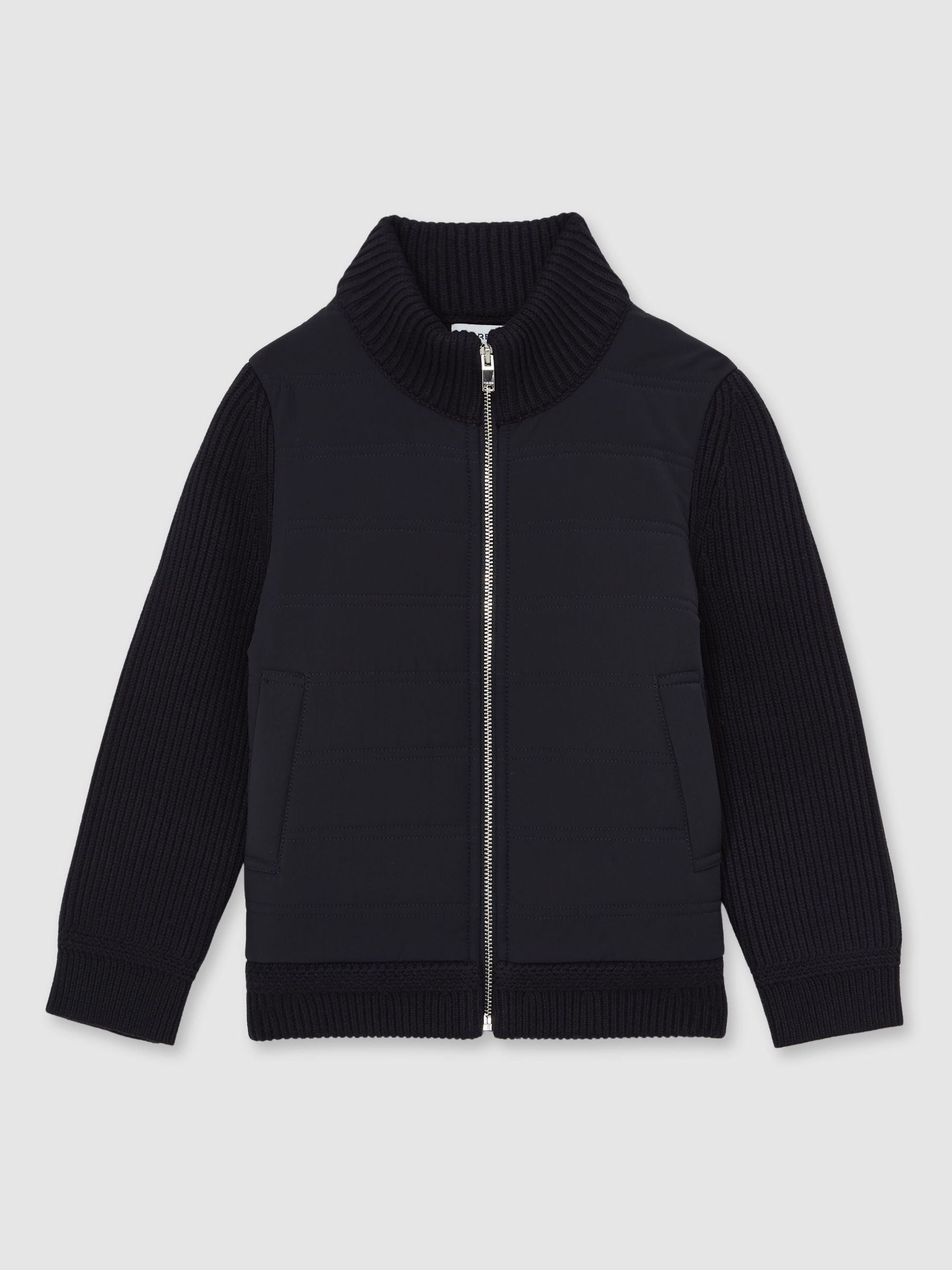 13-14 yrs Hybrid Quilt and Knit Zip Through Jacket in Navy (F57552) | 420 SAR