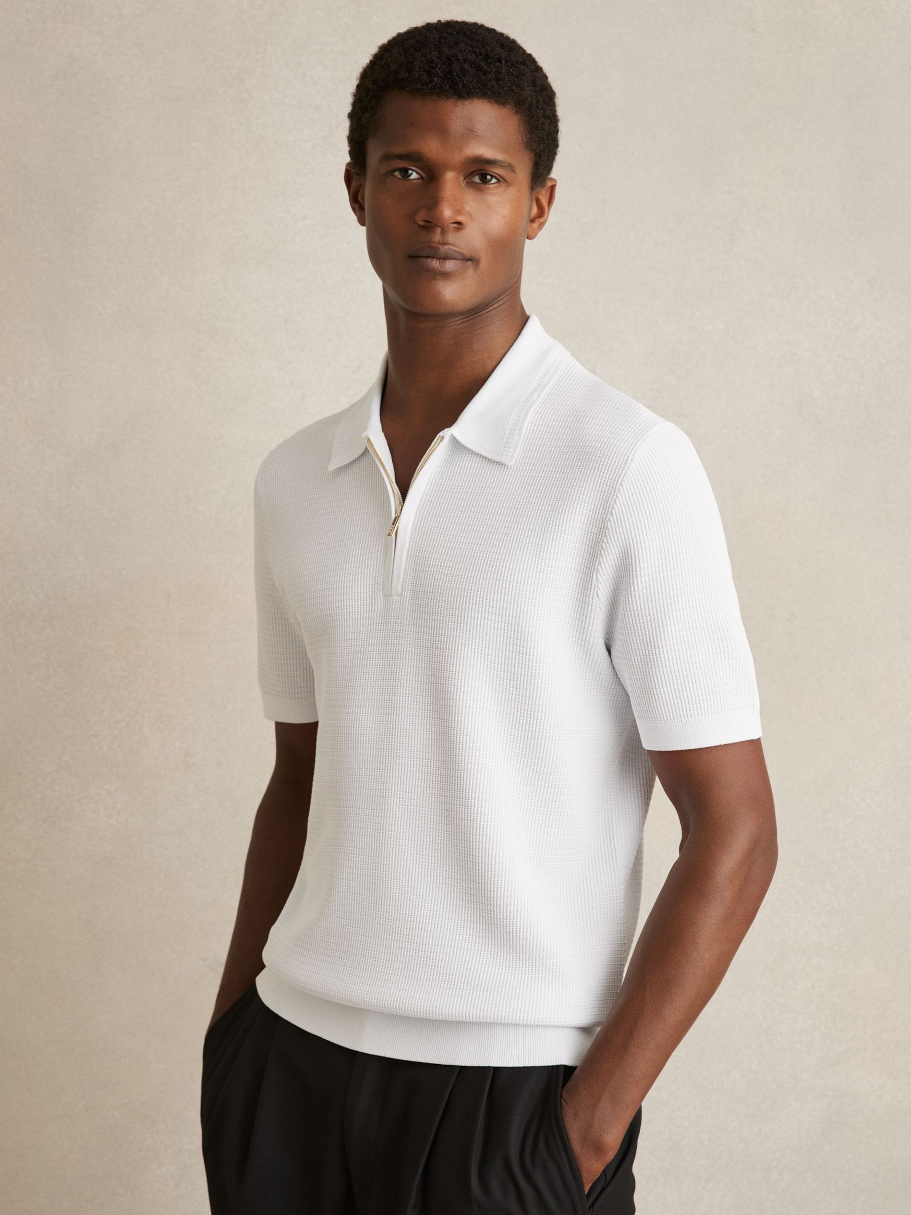 Textured Half Zip Polo Shirt in White (F57553) | €140