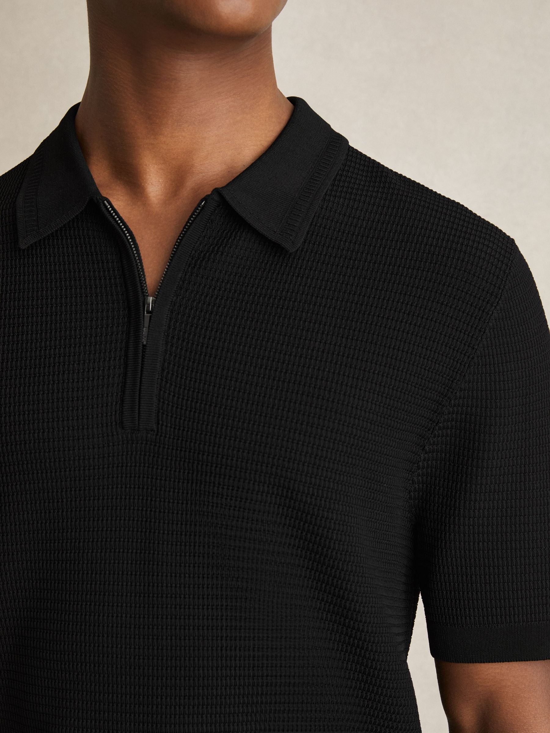 Textured Half-Zip Polo Shirt in Black (F57555) | US$160