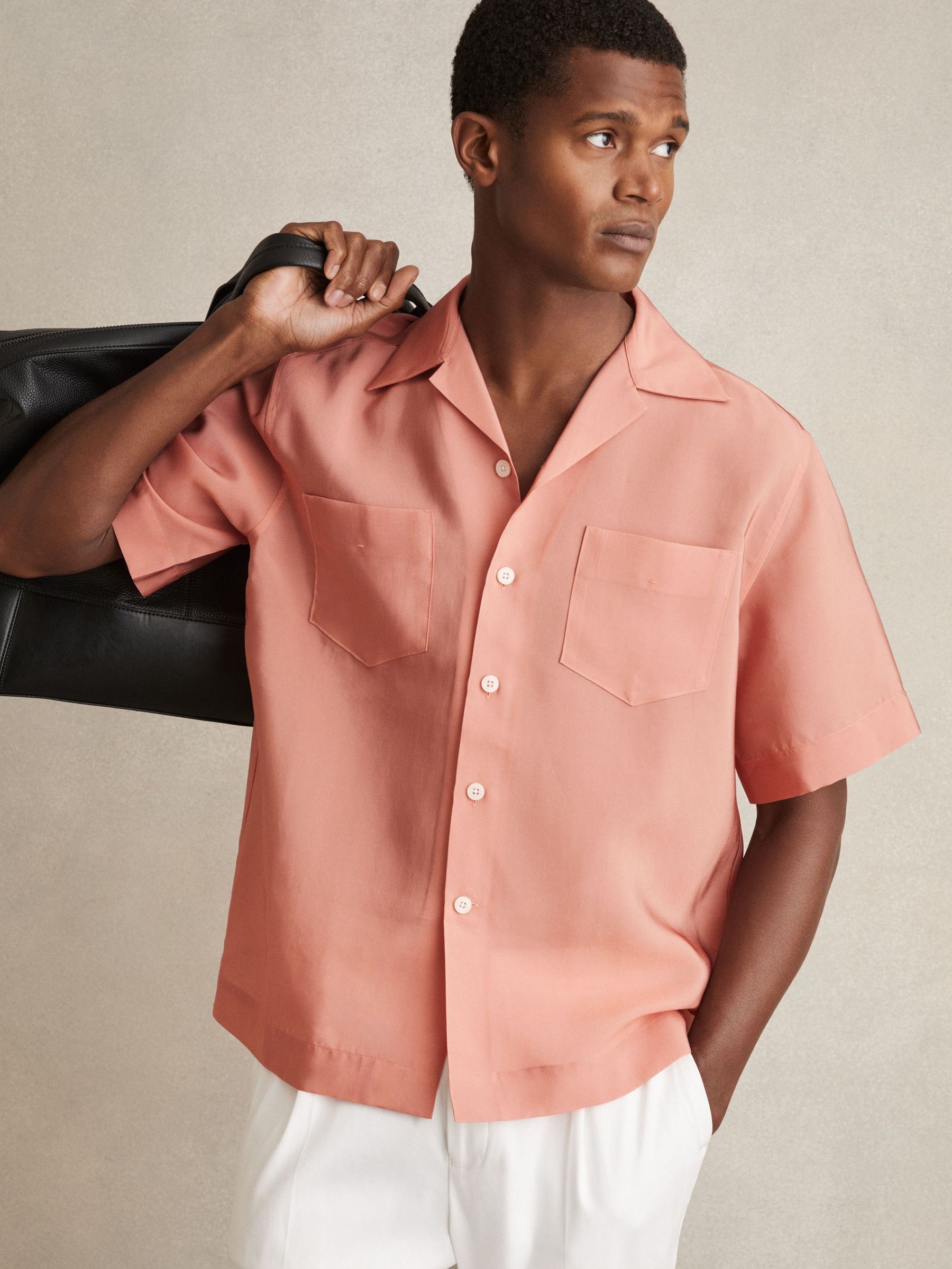 Organza Twin-Pocket Oversize Shirt in Dusty Rose (F57871) | US$180