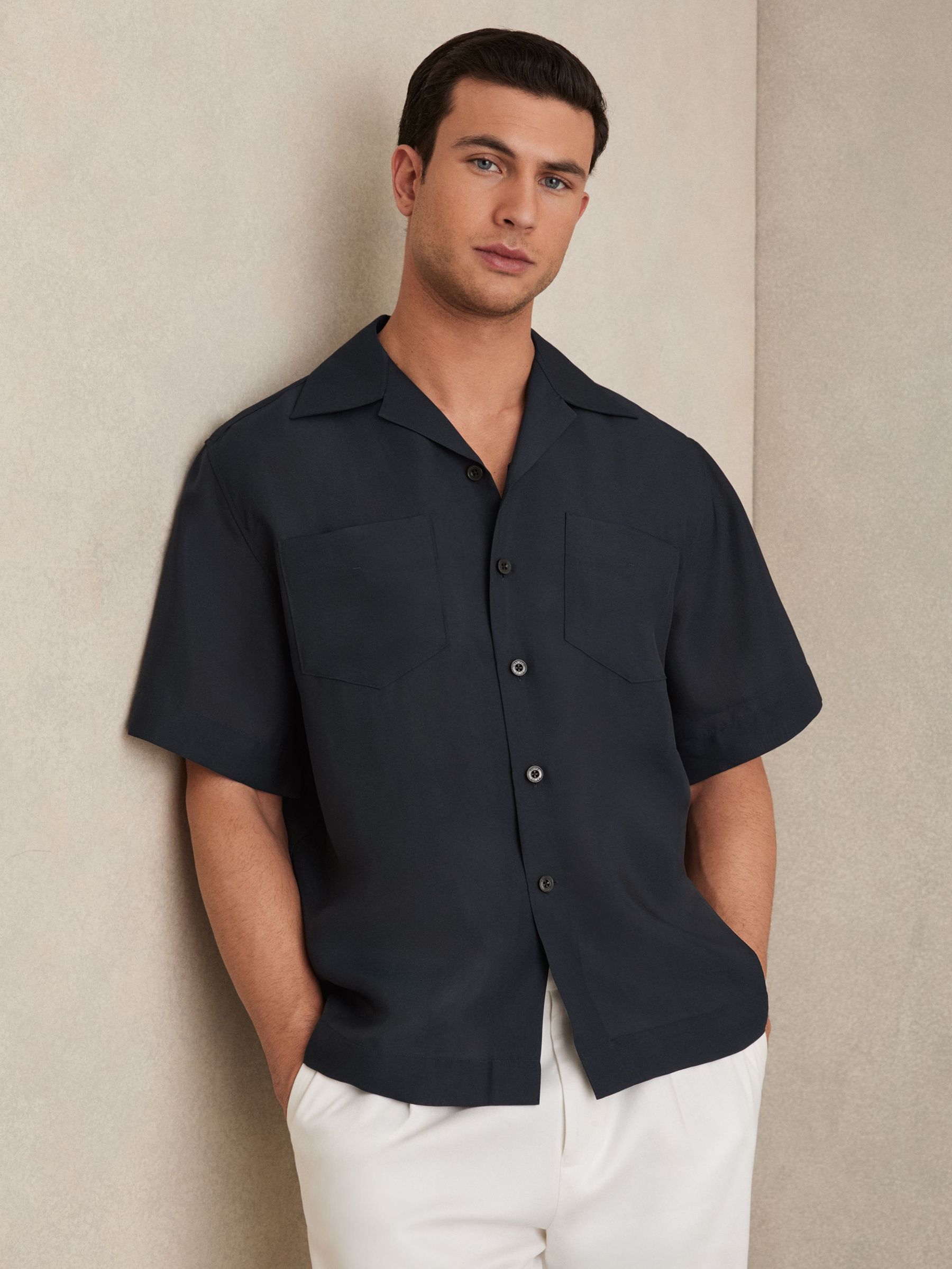 Organza Twin-Pocket Oversize Shirt in Navy (F57886) | €145