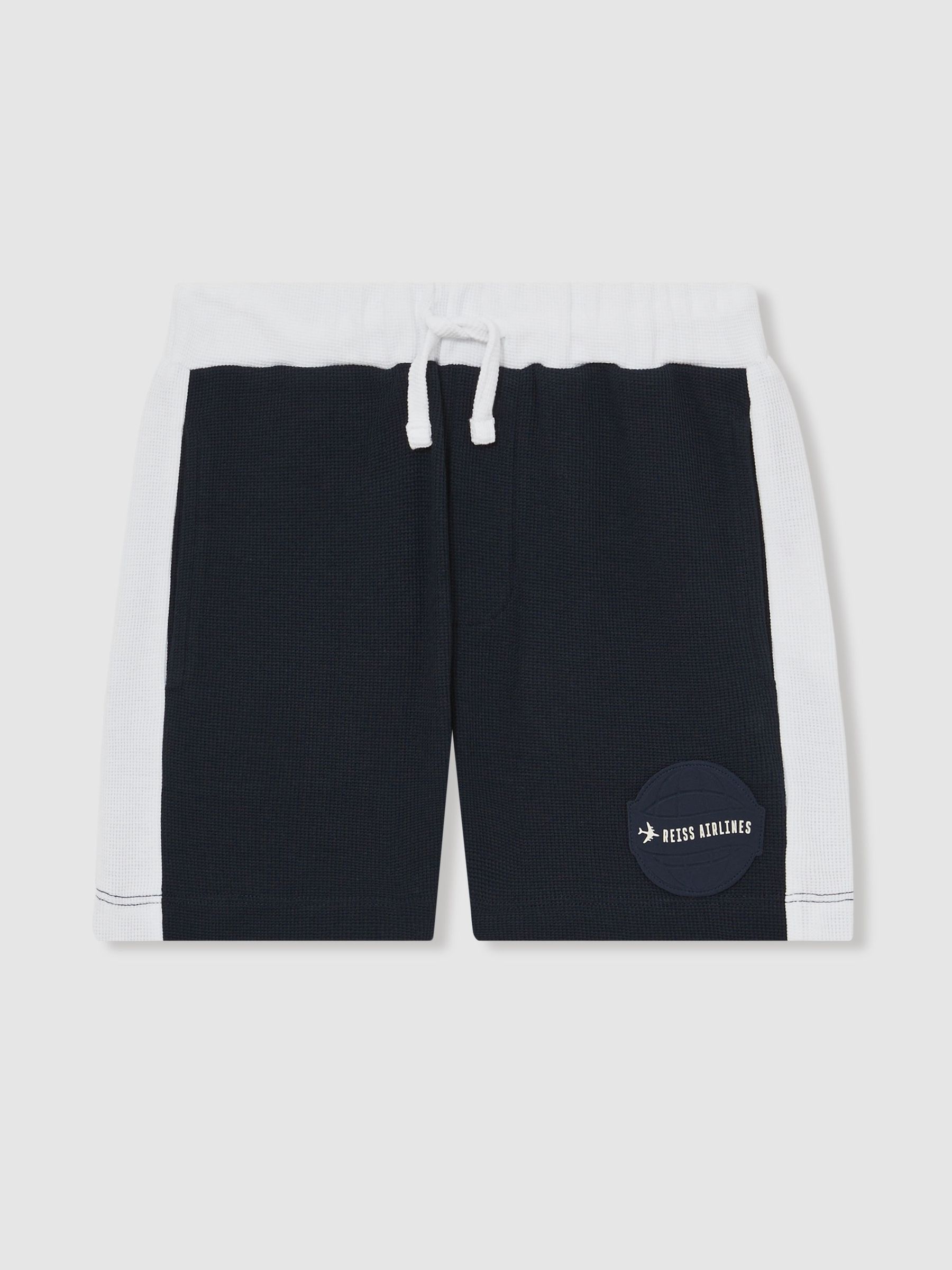 13-14 yrs Cotton Waffle-Knit Badge Shorts in Off White/Navy (F57888) | $65