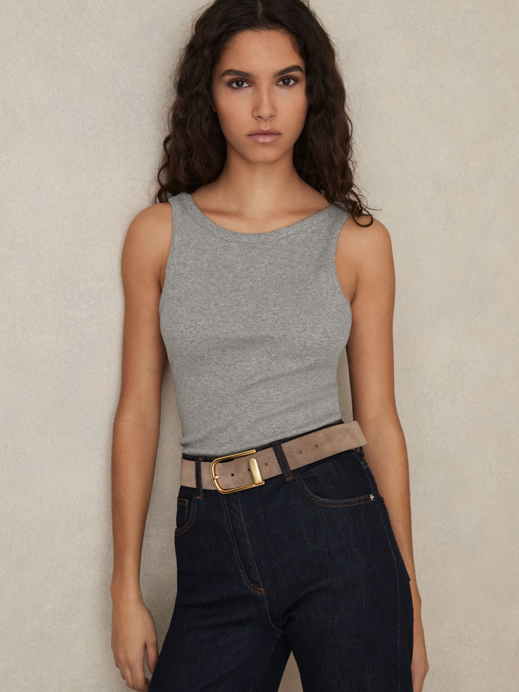Stretch-Cotton Low-Back Vest in Grey Marl (F57899) | $55