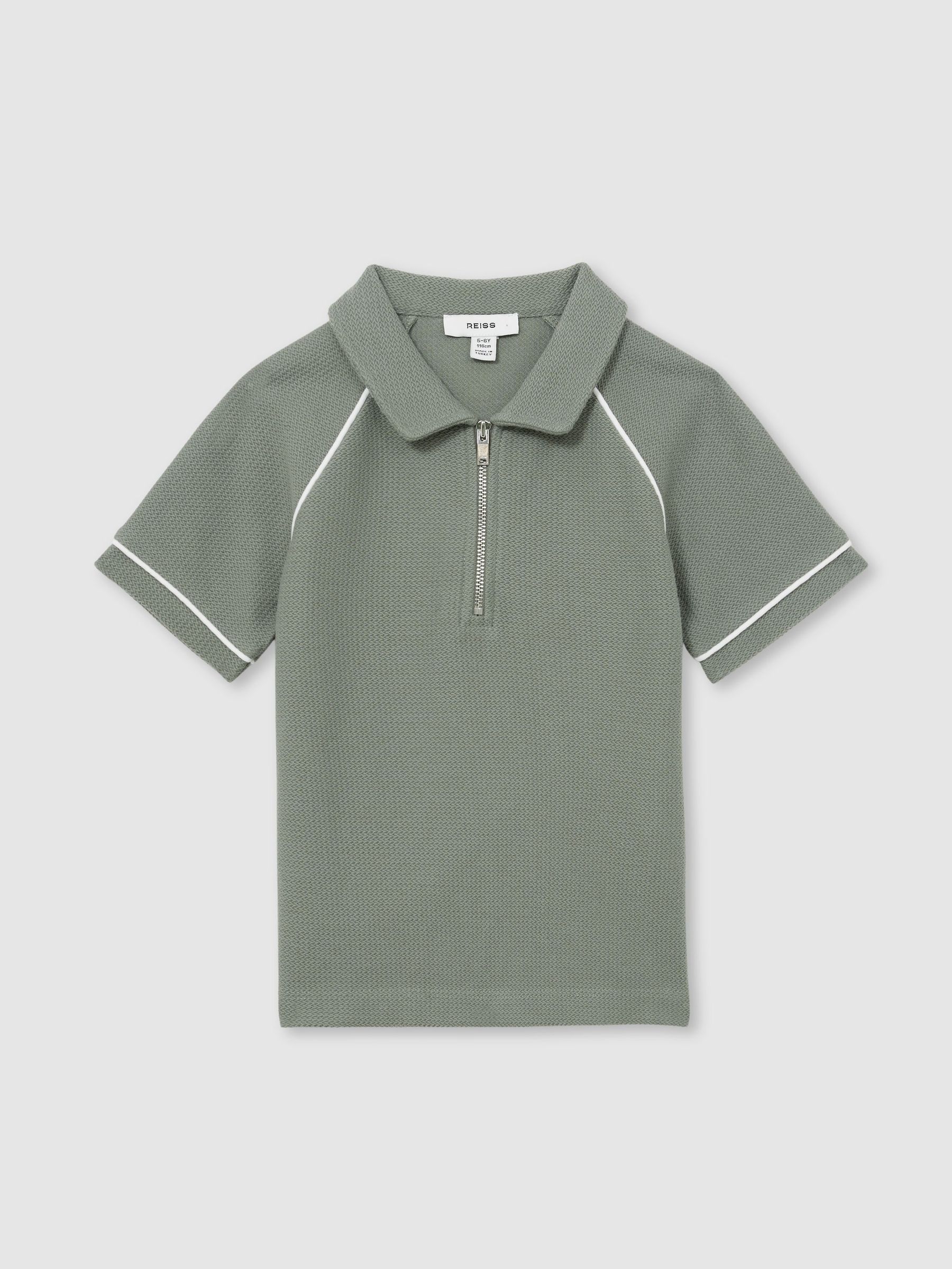 Cotton Textured Half Zip Polo Shirt in Sage Green (F57902) | US$55