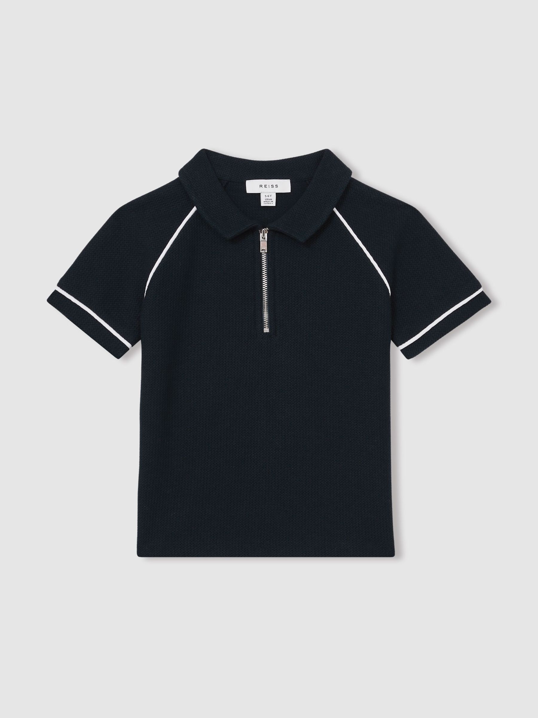 Cotton Textured Half Zip Polo Shirt in Navy (F57903) | US$55