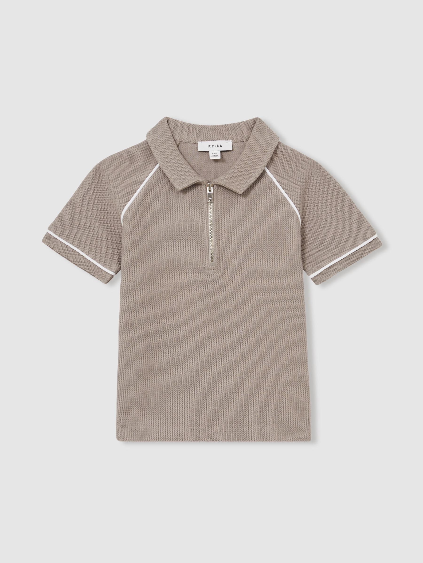 Cotton Textured Half Zip Polo Shirt in Mink Brown (F57904) | €50