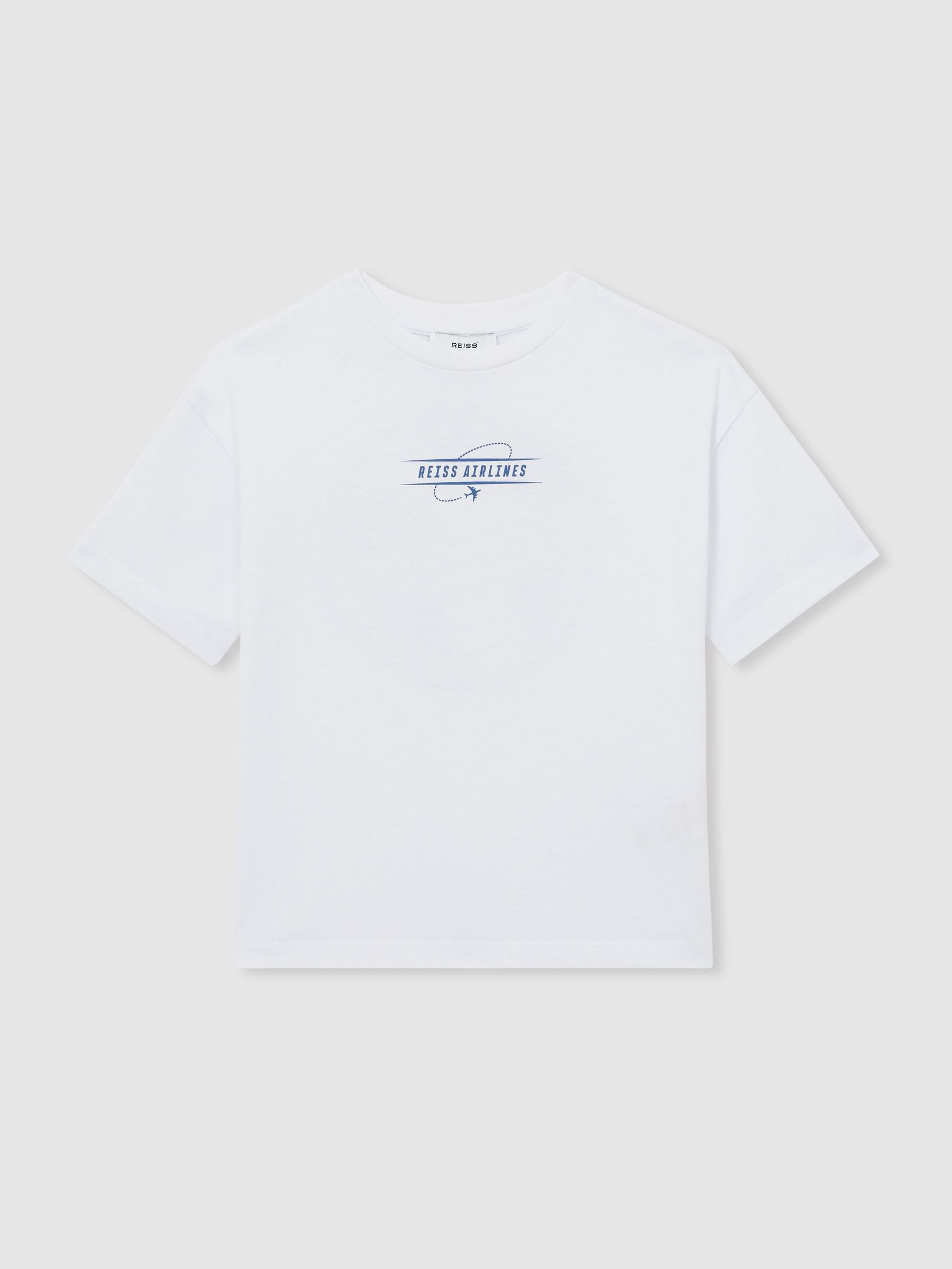 13-14 yrs Cotton Airlines-Print Oversize T-Shirt in White/Blue (F57910) | €35