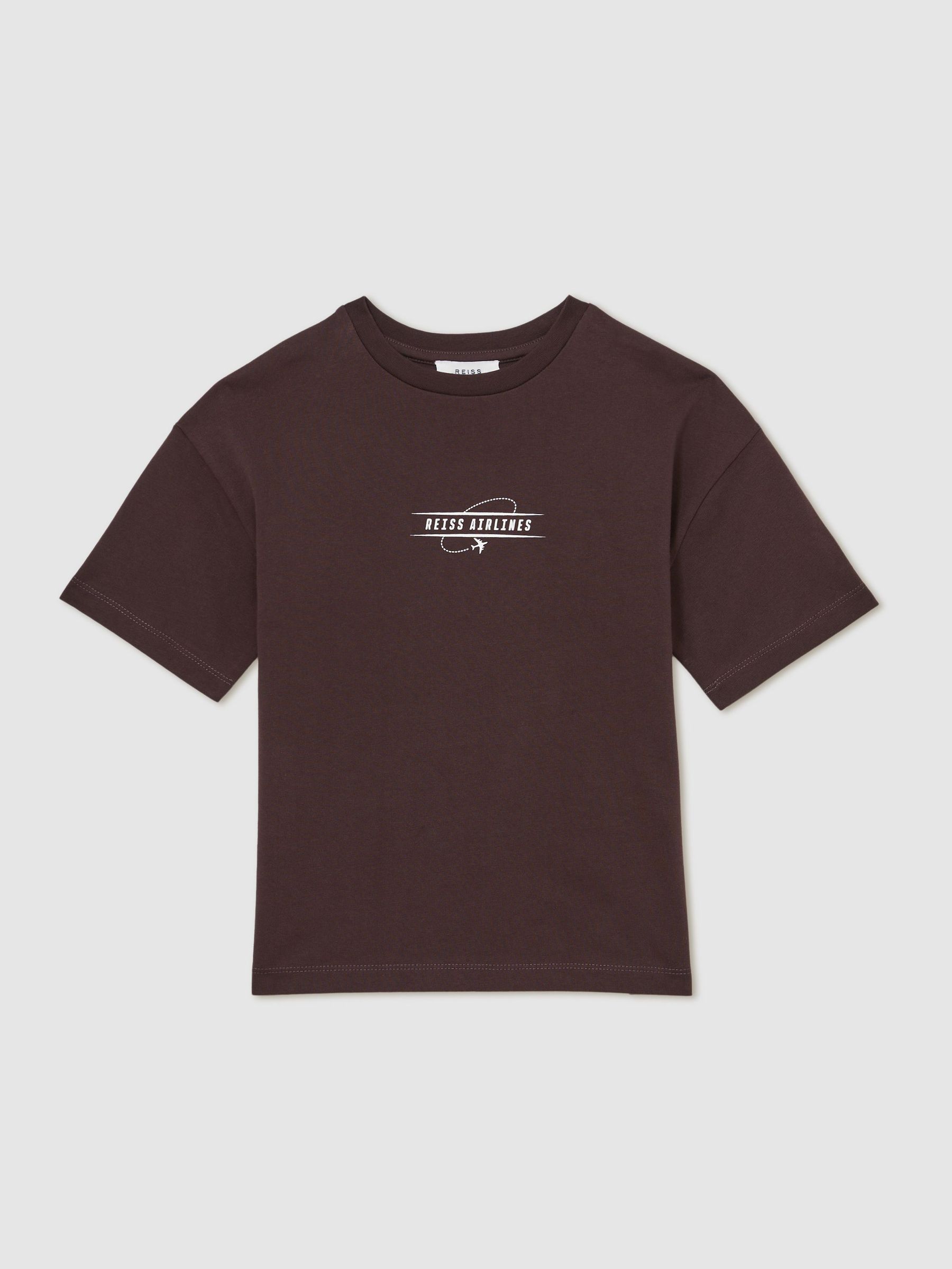 Cotton Airlines-Print Oversize T-Shirt in Chocolate Brown/Off White (F57912) | €35
